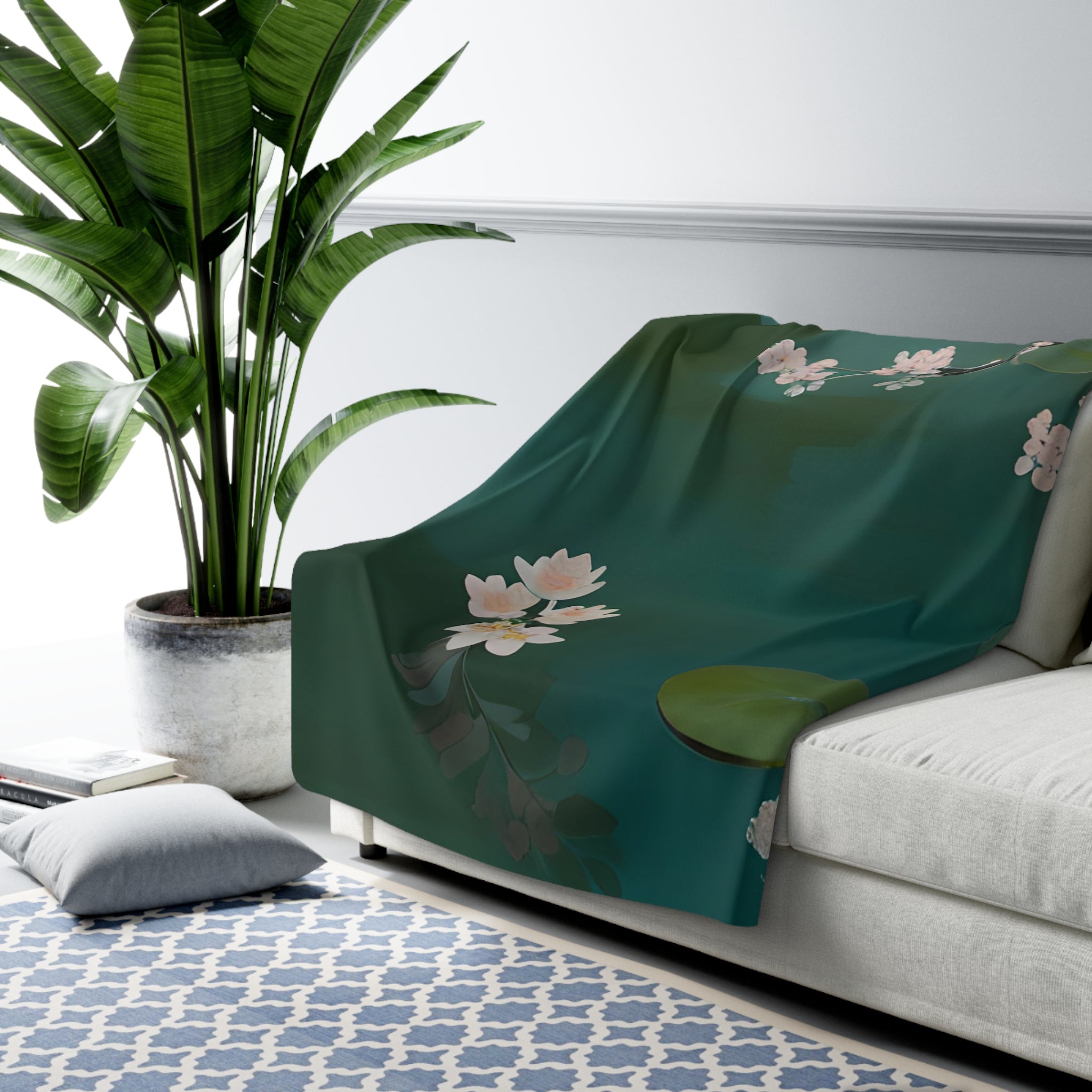 Green Lily Pond Sherpa Blanket Lily