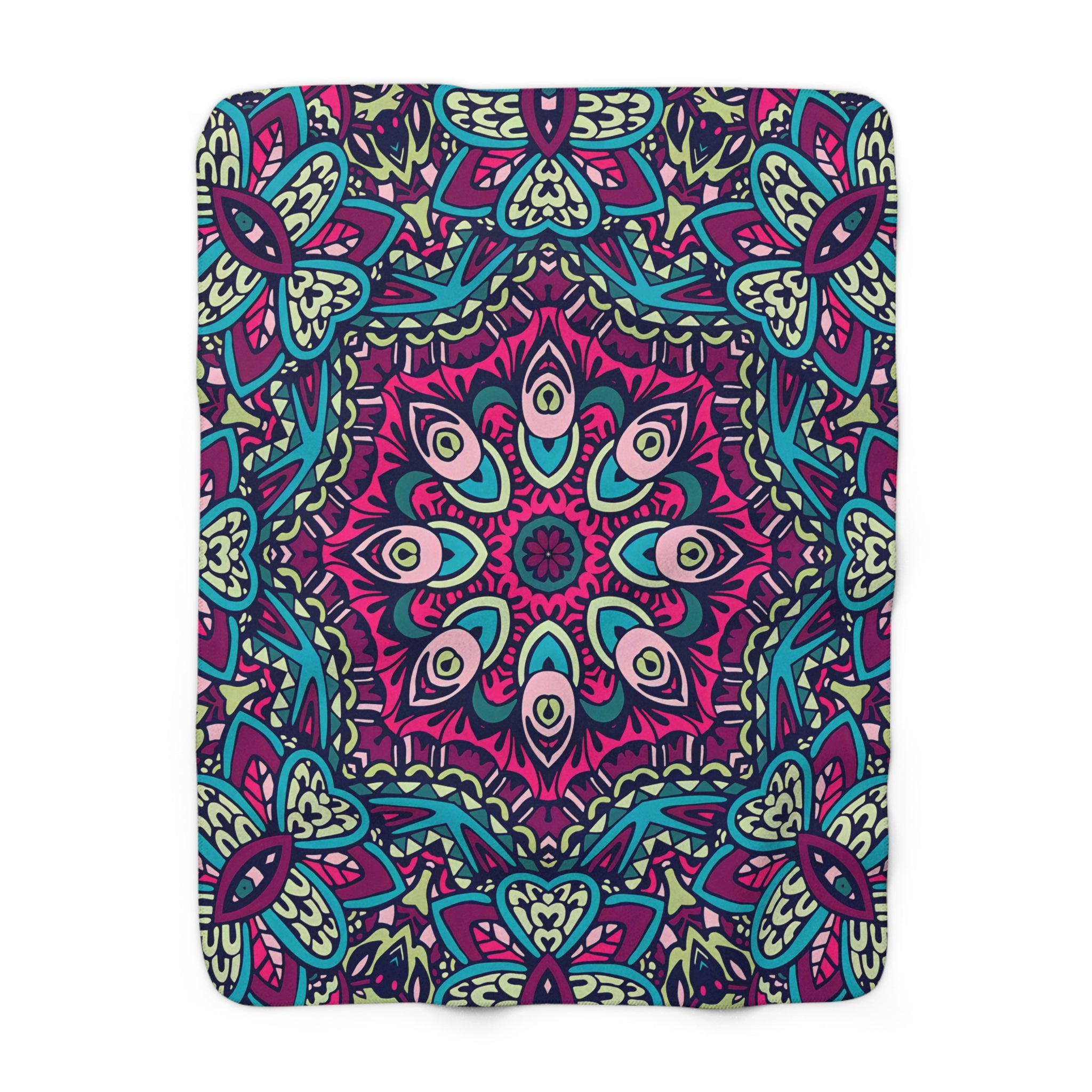 Colorful BoHo Patterned Sherpa Fleece Blanket