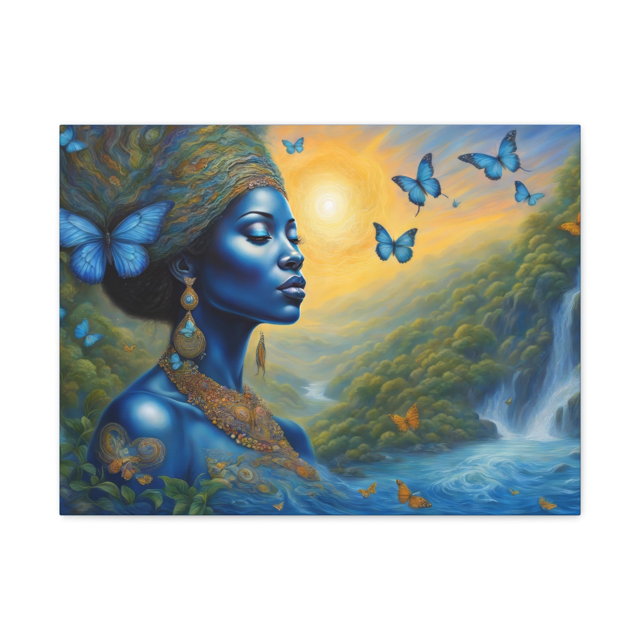 Matte Canvas, Stretched, 1.25", Divine Feminine, Blue Goddess 1