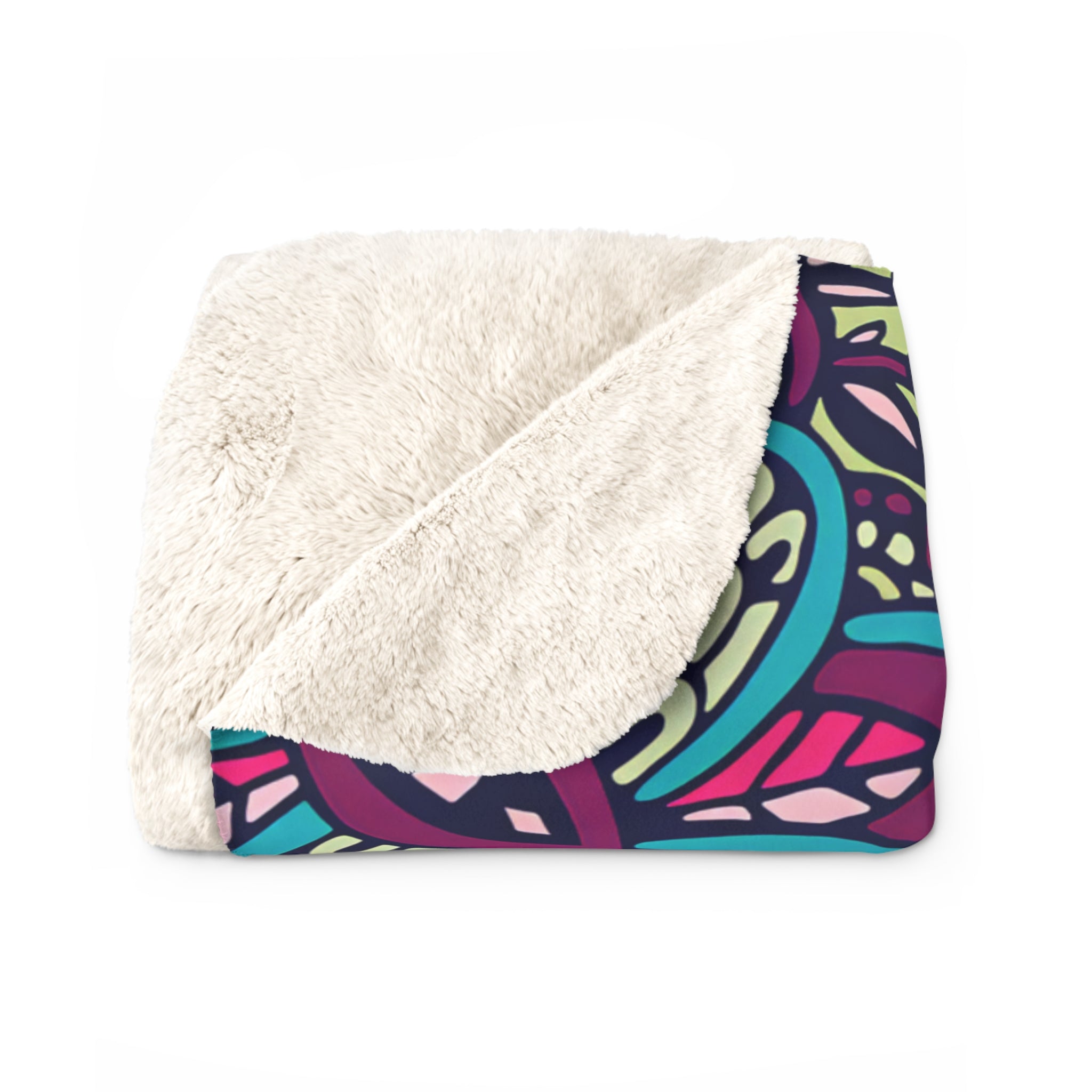 Colorful BoHo Patterned Sherpa Fleece Blanket