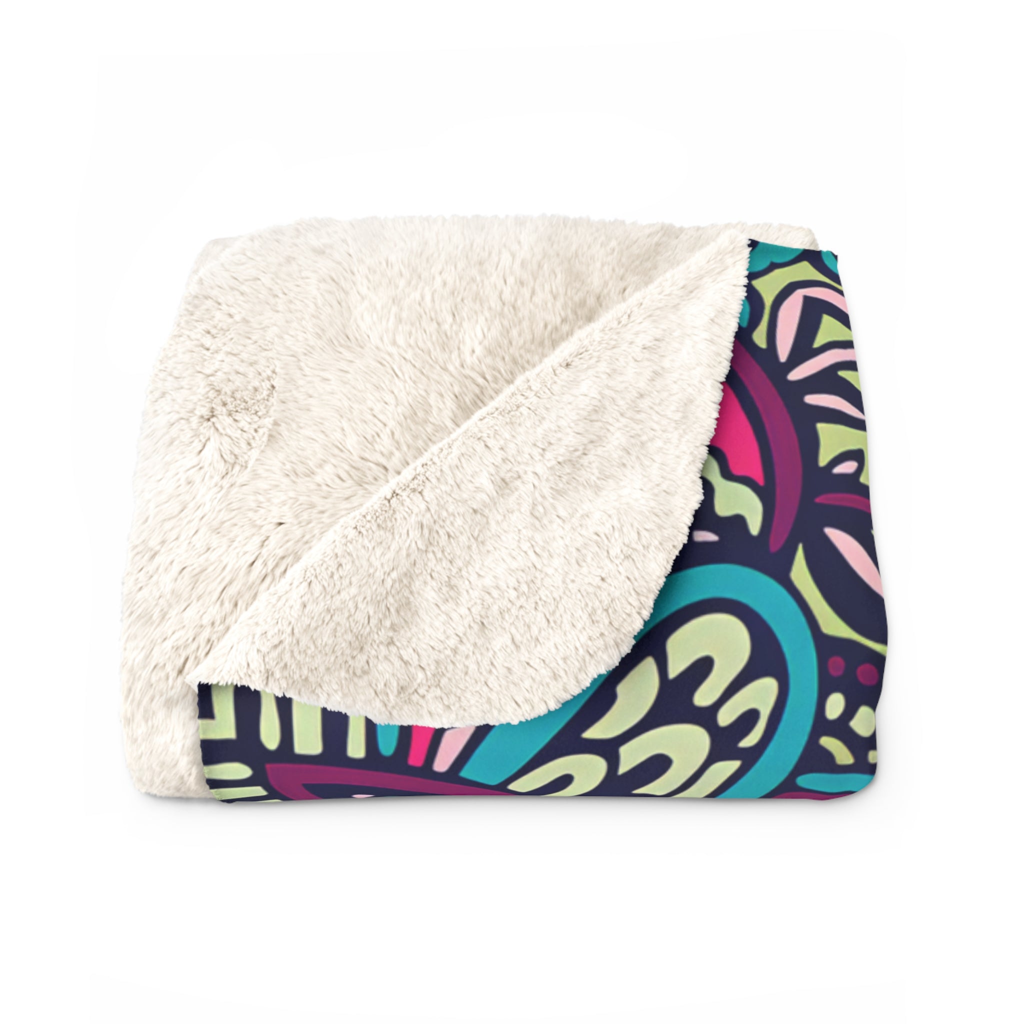 Colorful BoHo Patterned Sherpa Fleece Blanket