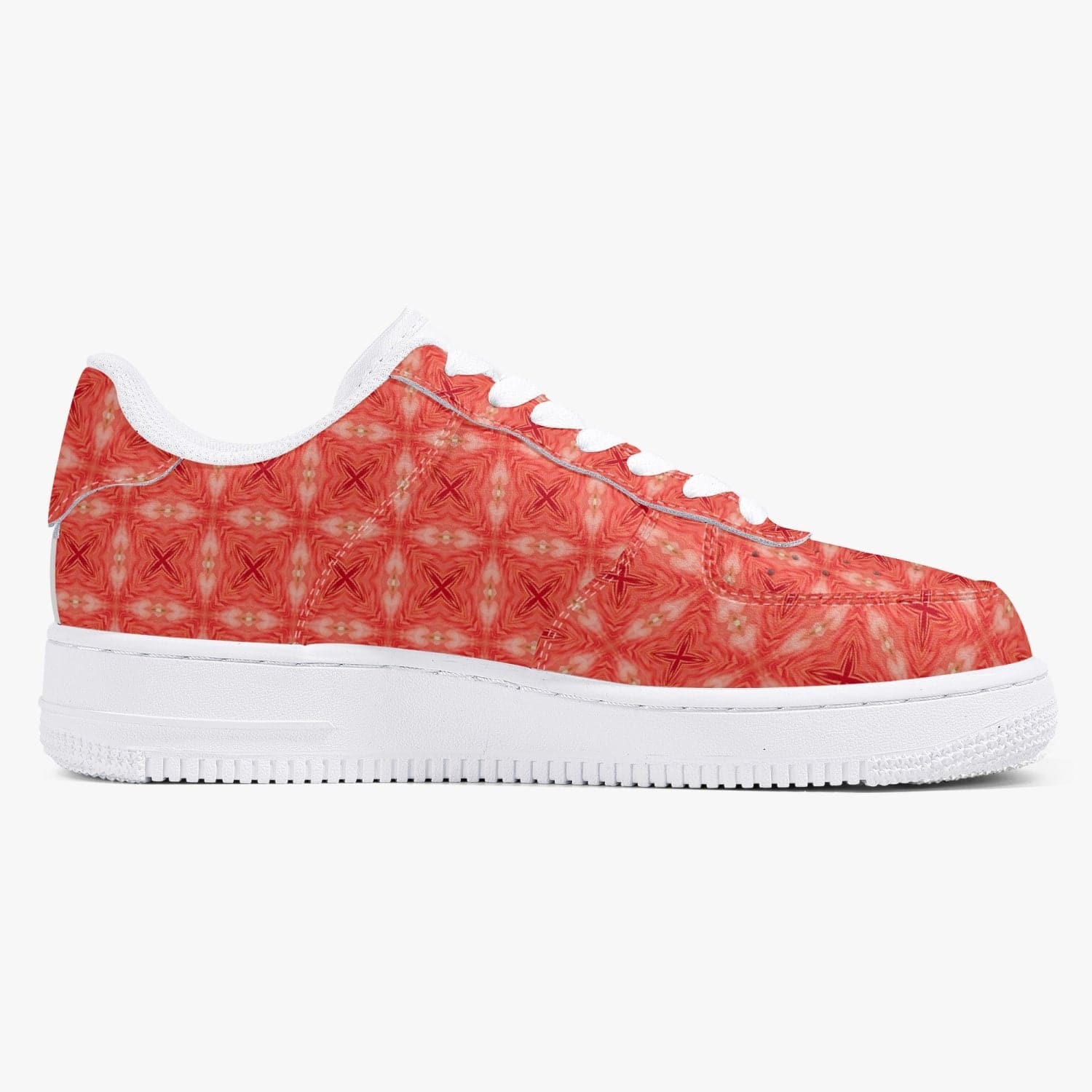 Red Buttercup crossed pattern Hot New Low-Top Leather Sports Sneakers for women, by Sensus Studio Design