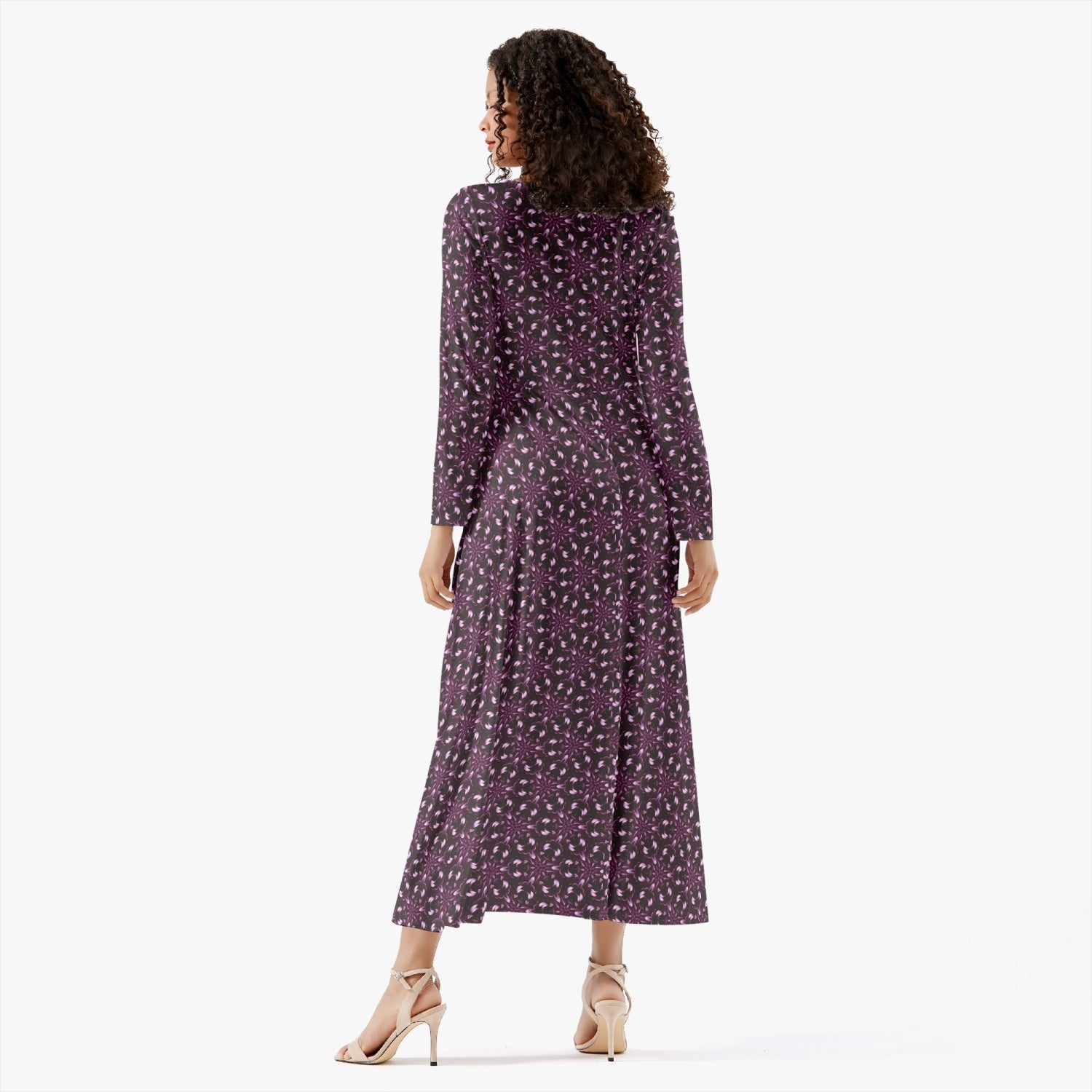 Deep Purple patterned Trendy autumn 2022 Women's Long-Sleeve One-piece Dress, by Sensus Studio Design