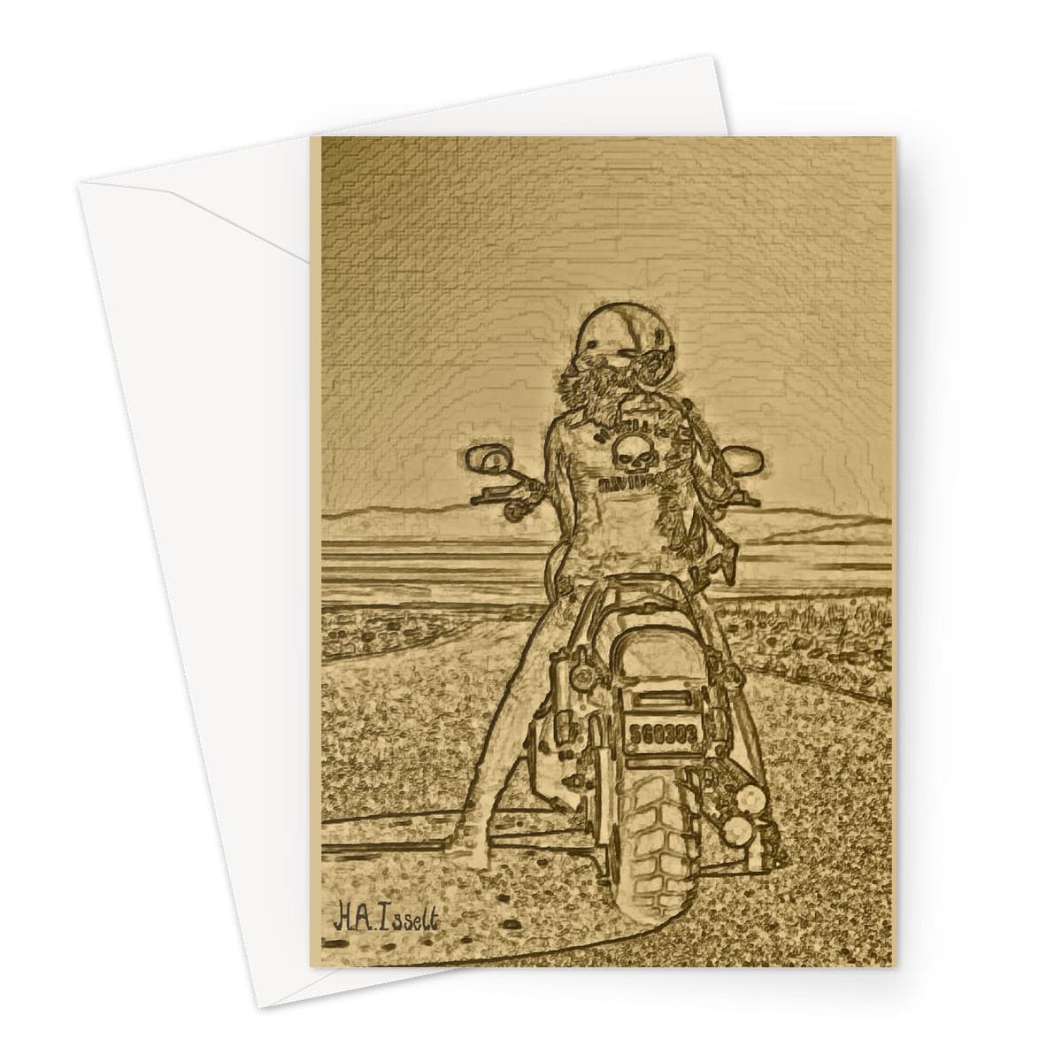 Biker Woman Gold Greeting Card
