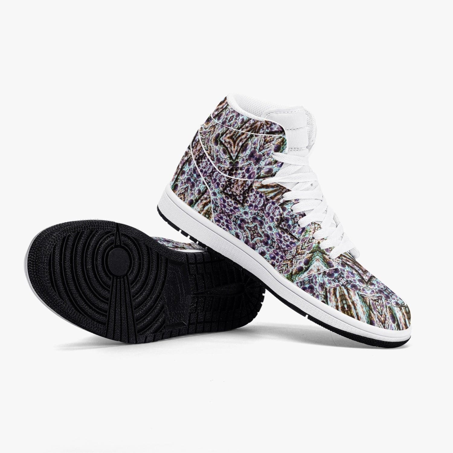 White purple and blue Lizard  New Black High-Top Leather Sneakers, by Sensus Studio Design