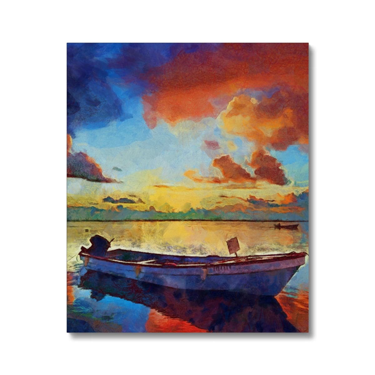Boat at Orange Dawn in Lake Canvas