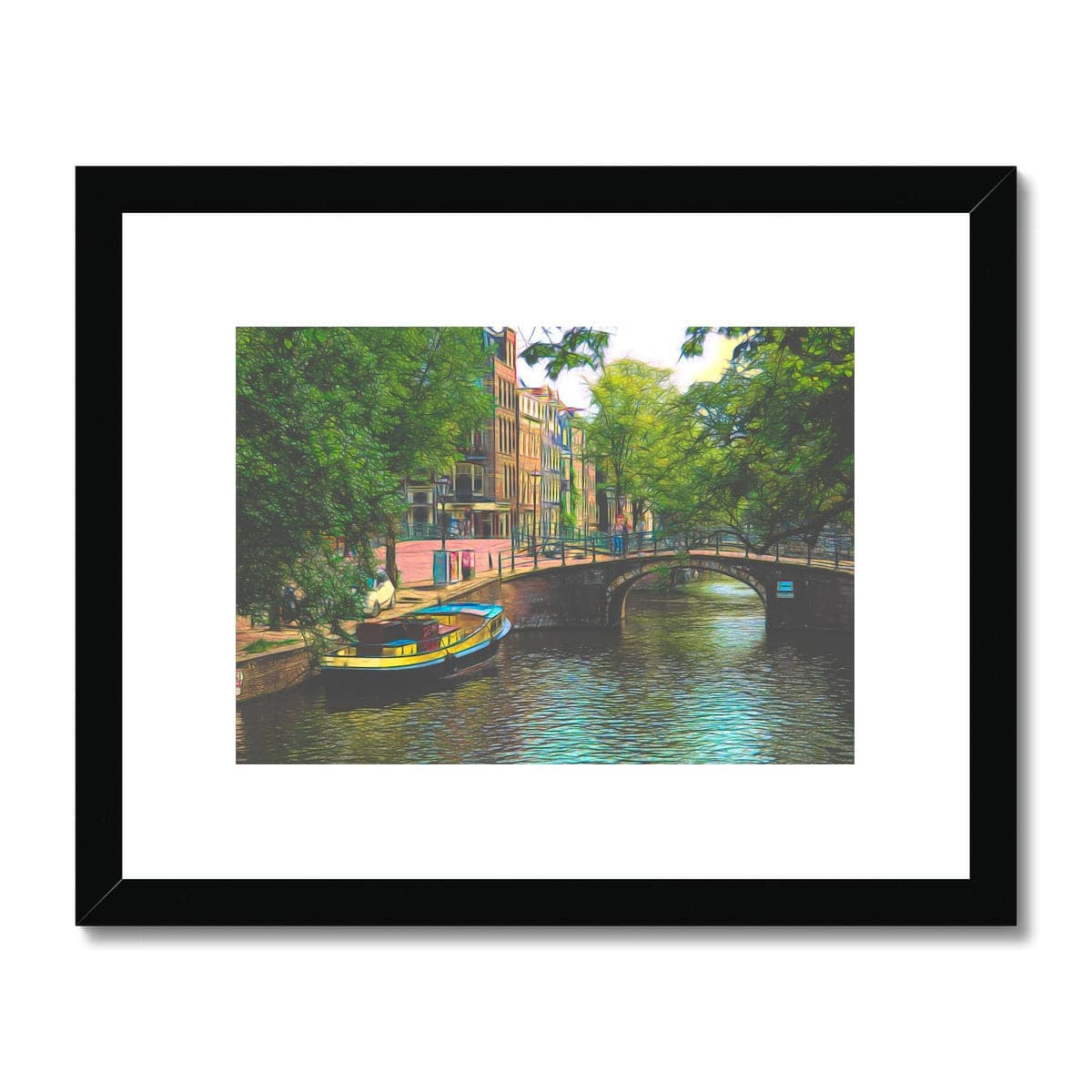 Boat and bridge in Amsterdam, Framed & Mounted Print, by Sensus Studio