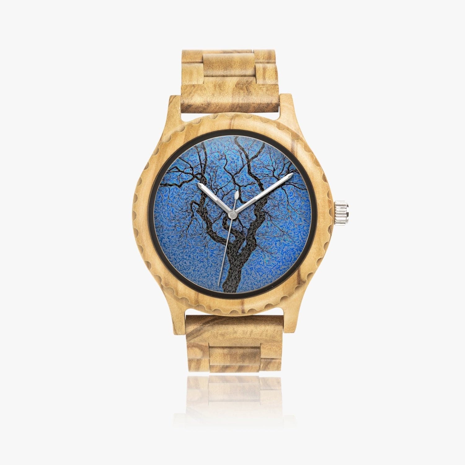 Blue winter oak. Italian Olive Lumber Wooden Watch. Designer watch Sensus Studio Design