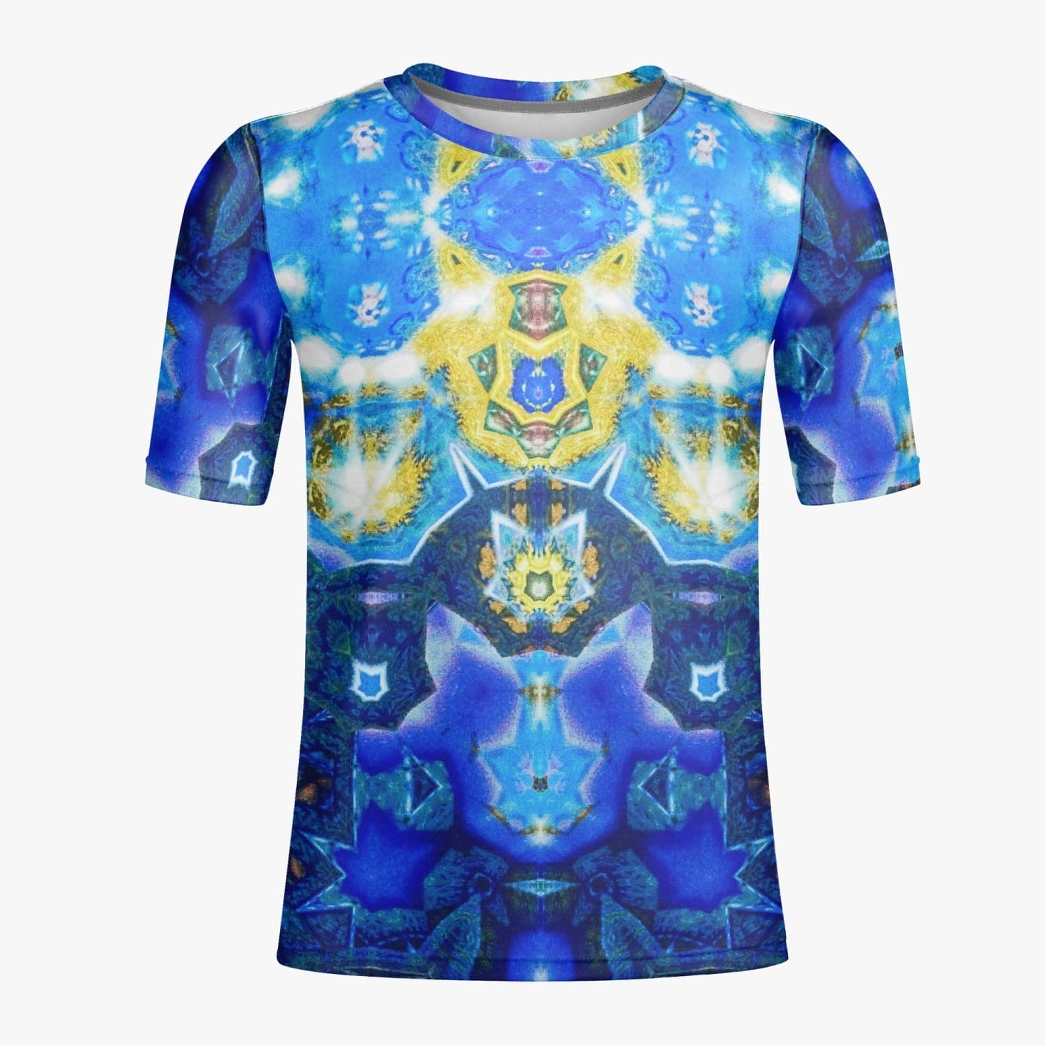 Enlightenment Blue with Yellow Pattern Handmade T-shirt for Men by Sensus Studio Design