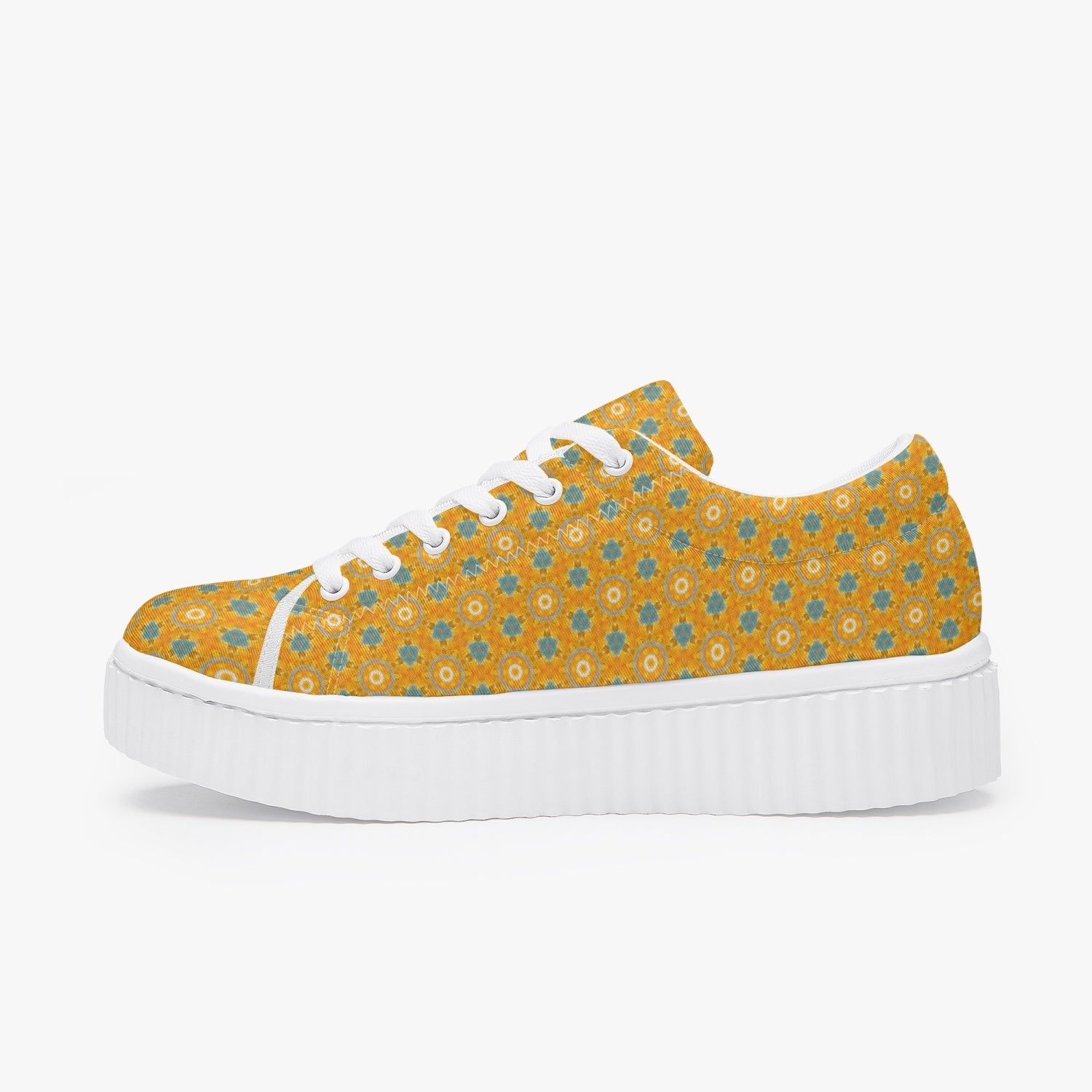 Yellow Tullip fine patterned  Women’s Low Top Platform Sneakers, by Sensus Studio Design