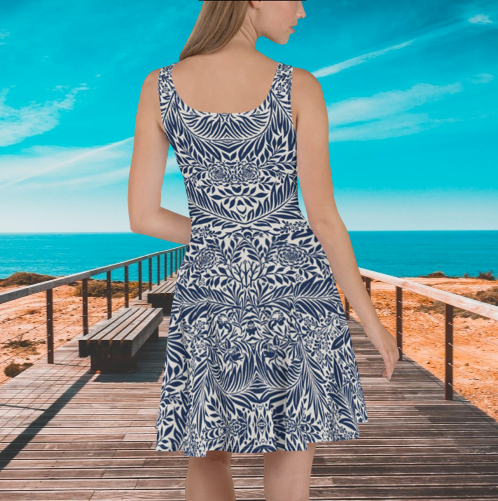 Blue and White Floral composition, exclusive designed  Skater Dress, combo by Sensus Studio Design