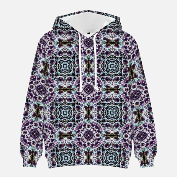 White purple and blue Iguanan Lizard pattern,  Round Collar Hoodie, by Sensus Studio Design