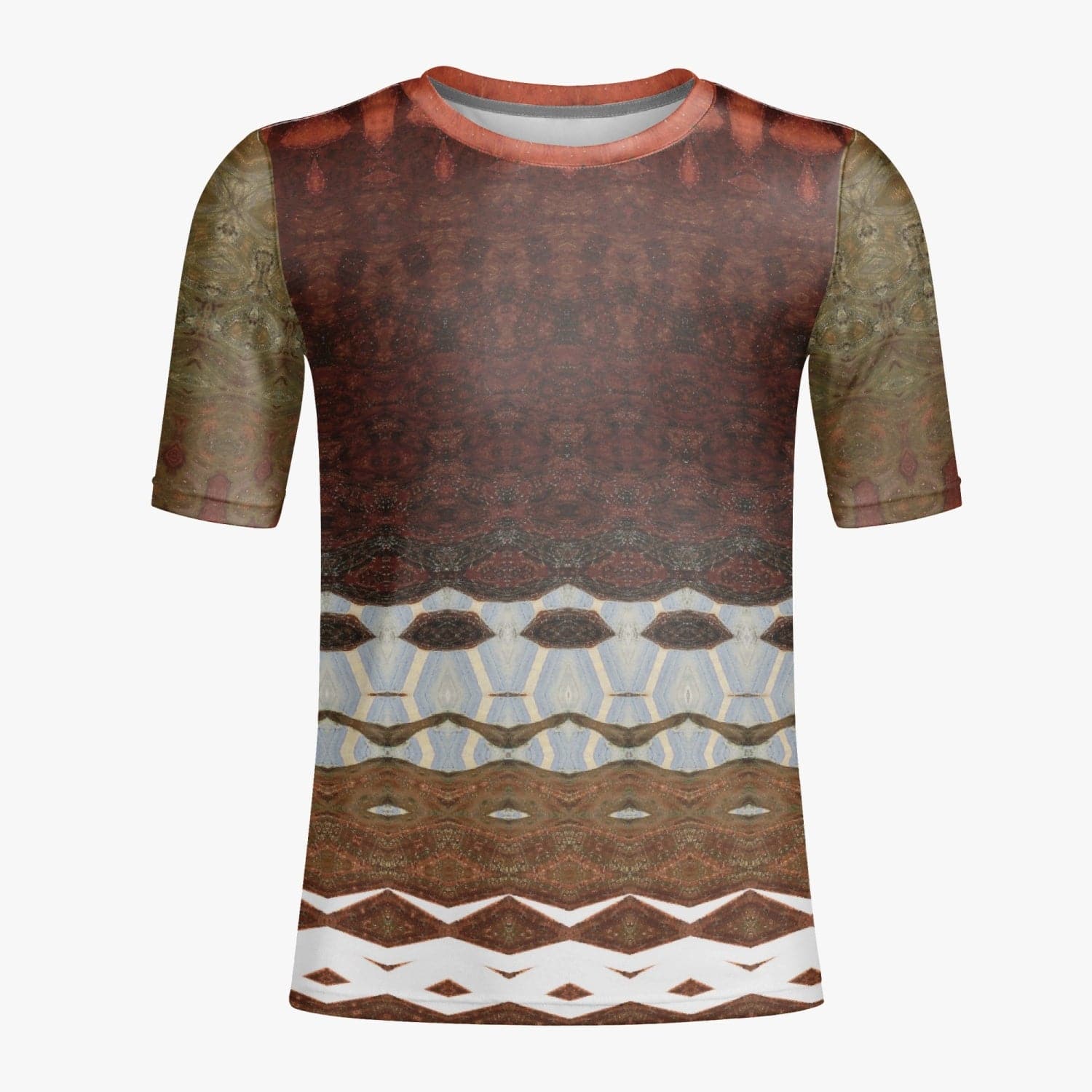 Sensus Studio Designed Handmade Brown T-shirt with Grey and White Elements