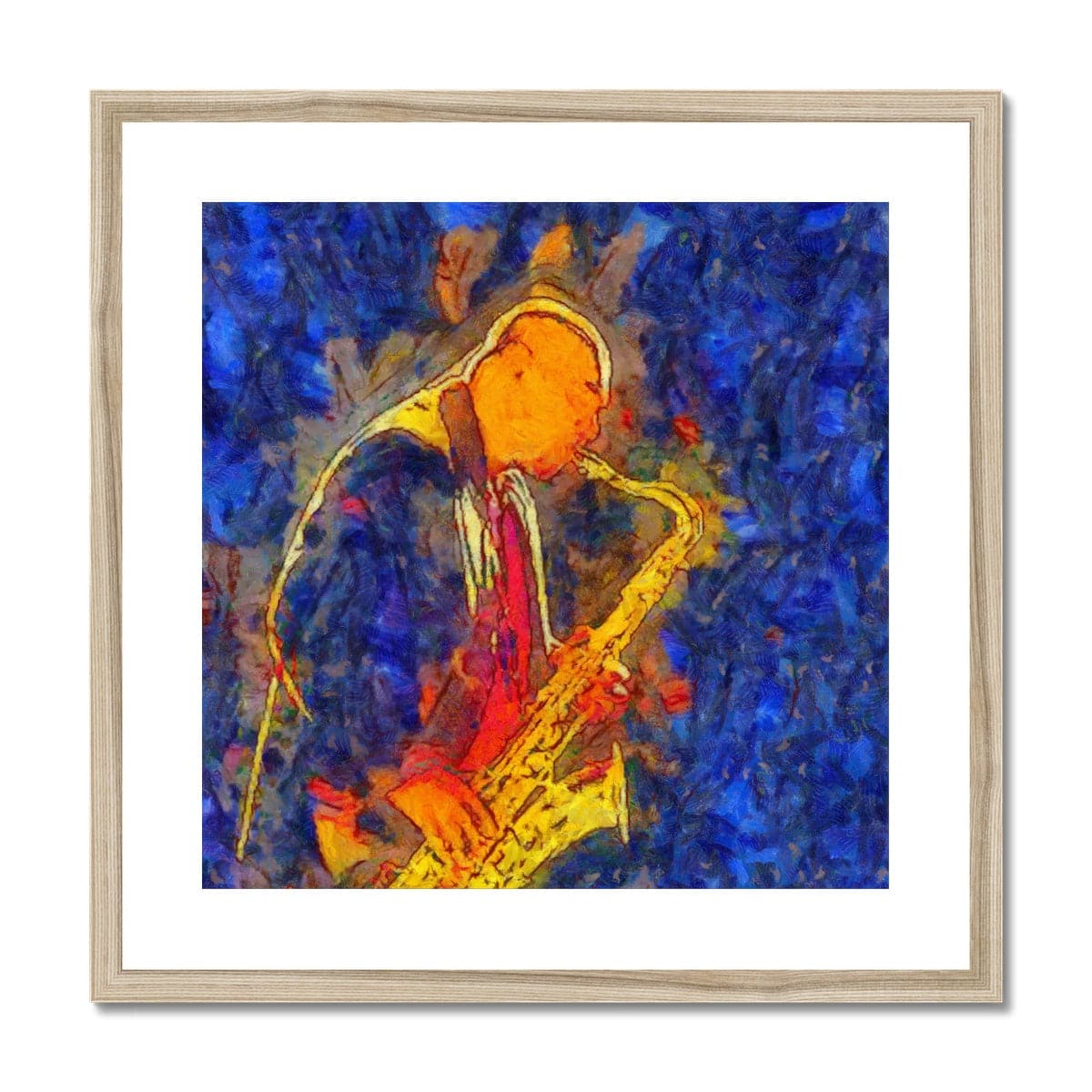 Colorful Sax Player Framed & Mounted Print