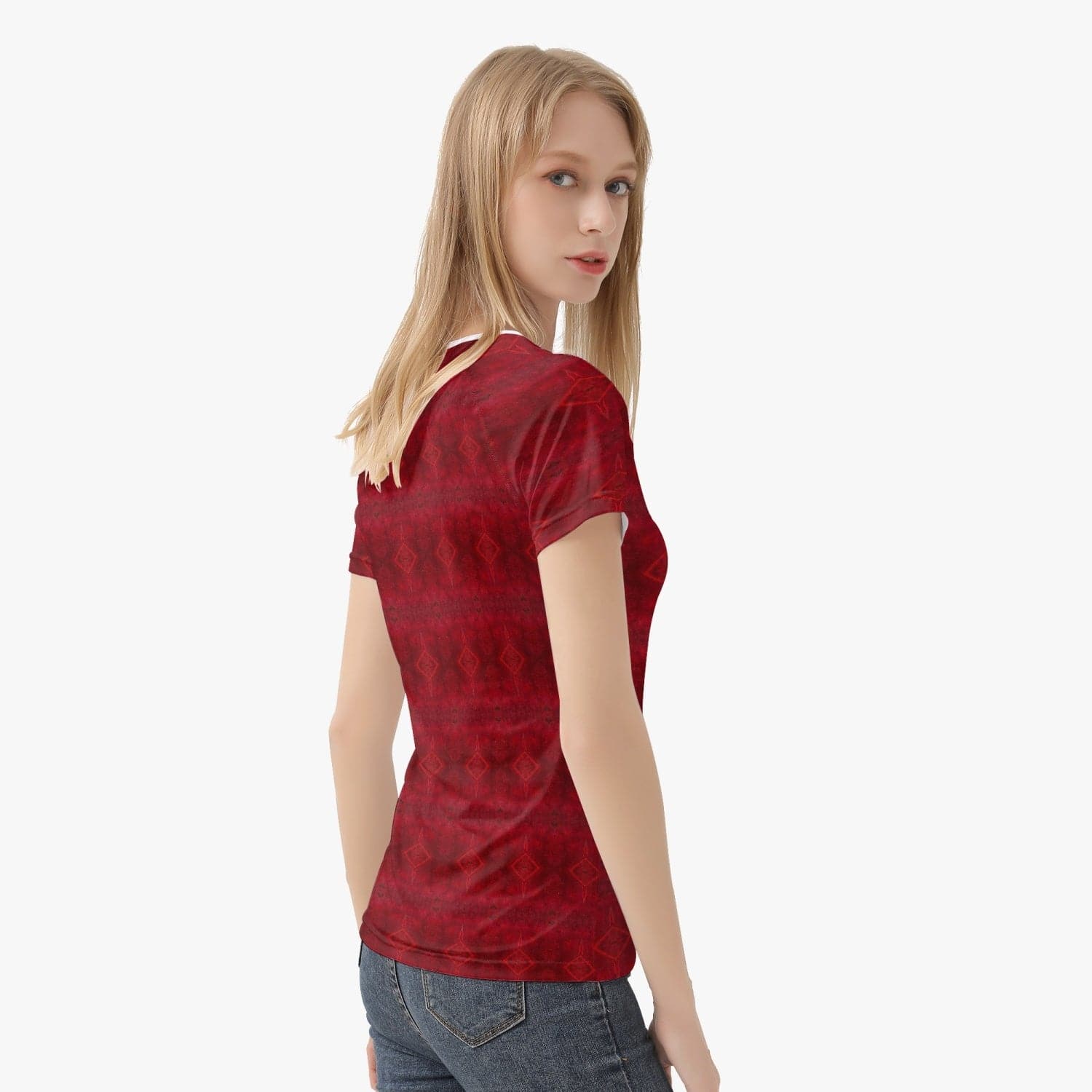 Dark Red Patterned Handmade Stylish Women T-shirt Sports/ Yoga Top, by Sensus Studio Design