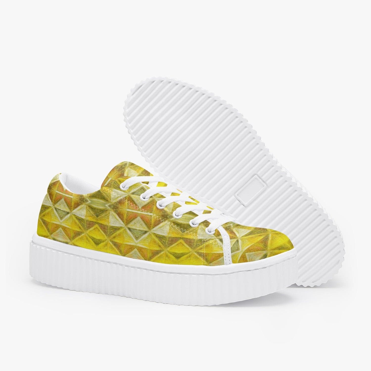 Connecting the True Purpose of Being Yellow Beautiful Patterned Women’s Low Top Platform Sneakers,by Sensus Studio Design