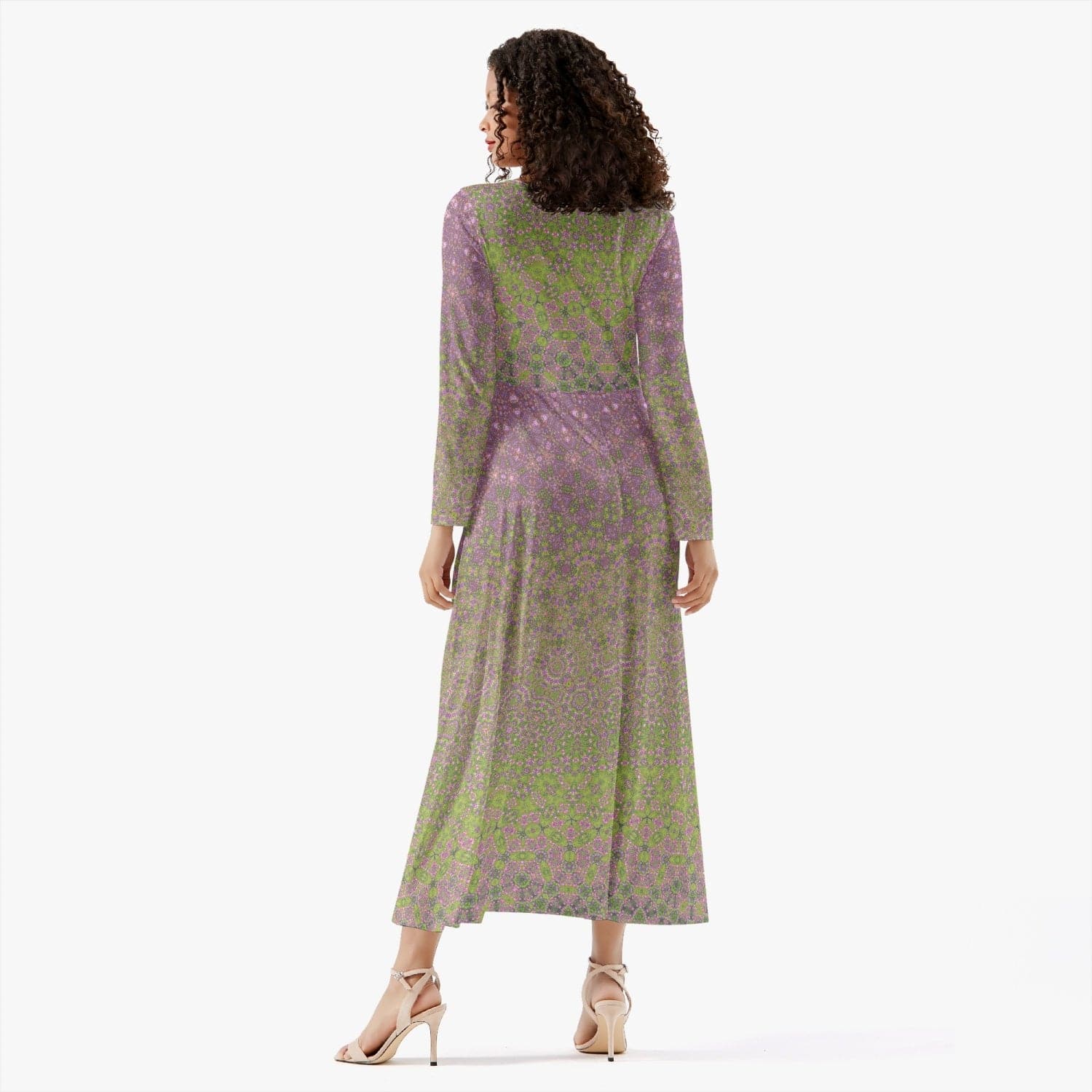 Pink cherrie Blossomtree,  Women's Long-Sleeve  Trendy One-piece Dress, by Sensus Studio Design
