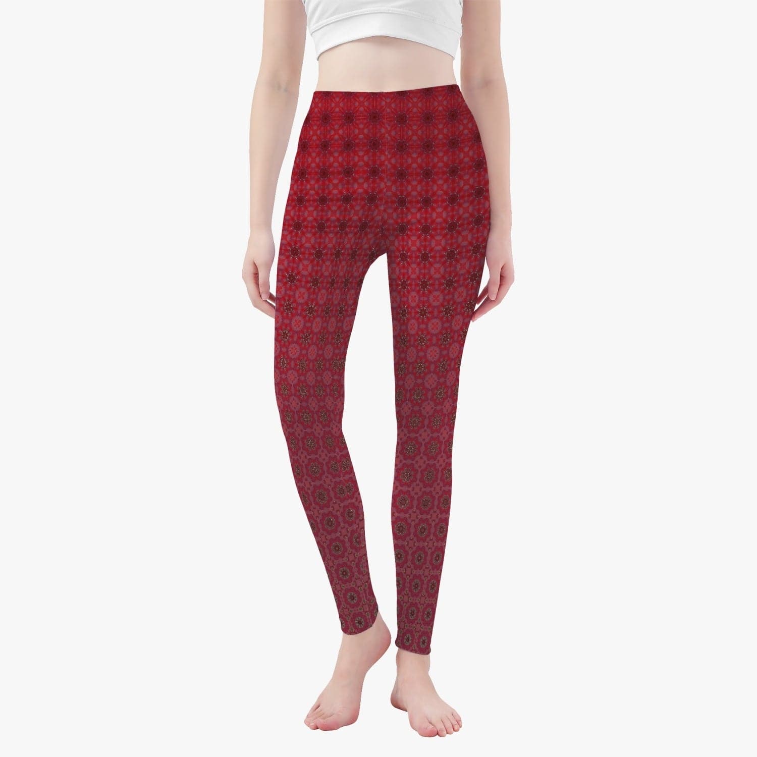 Red Wine fine rosy pattern StylishYoga Pants/Leggings for women, by Sensus Studio Design