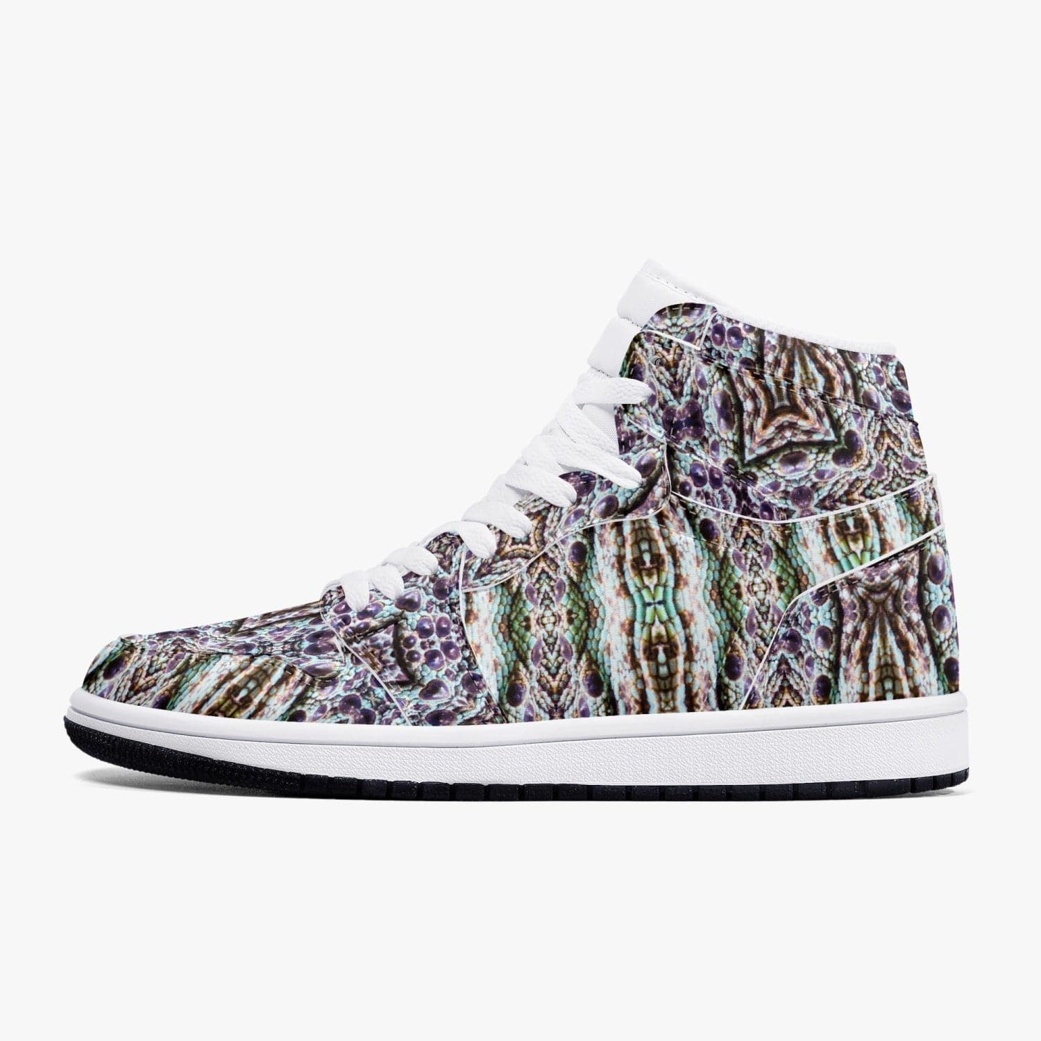 White purple and blue Lizard  New Black High-Top Leather Sneakers, by Sensus Studio Design