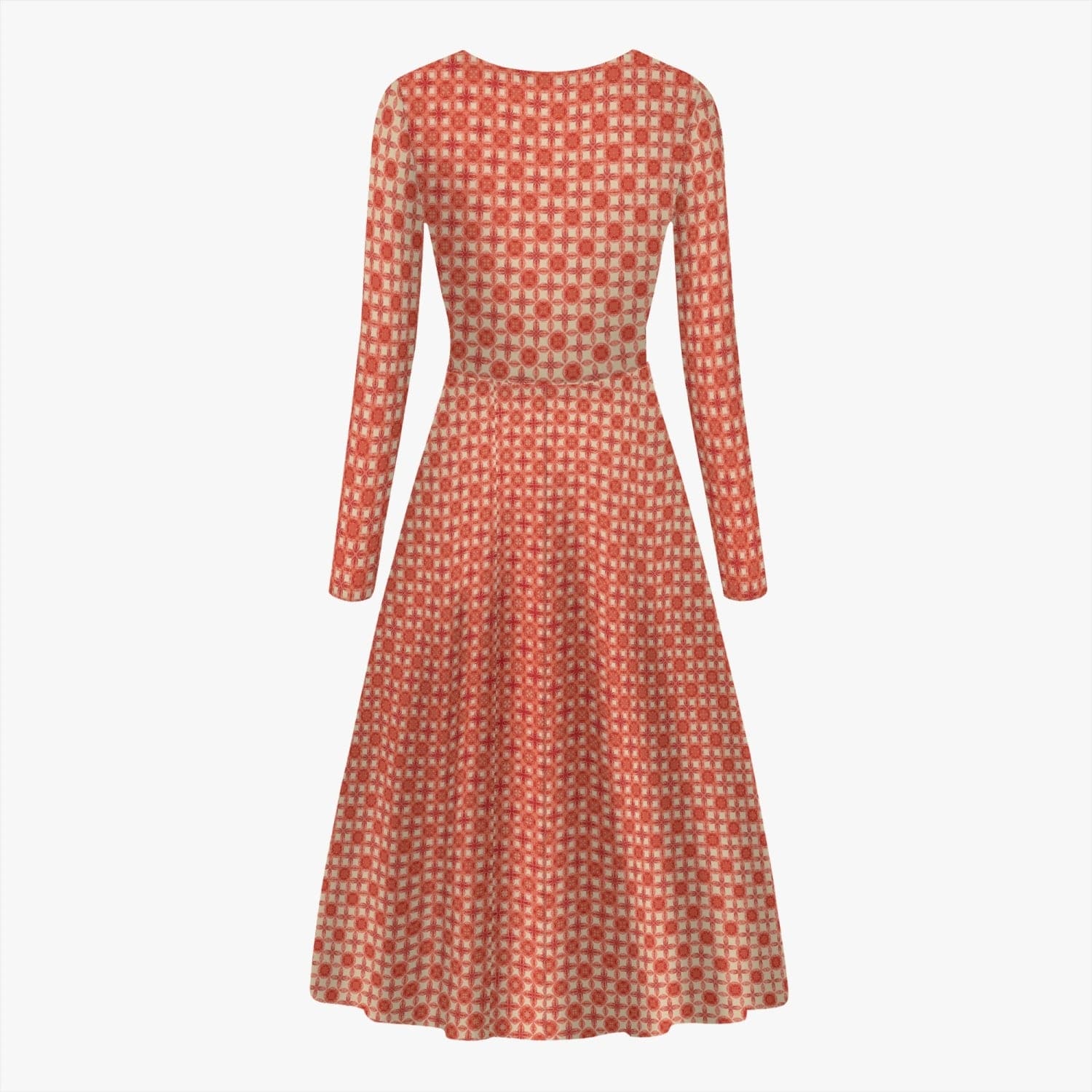 Soft Red Buttercup,  Women's Long-Sleeve Trendy  One-piece Dress, by Sensus Studio Design