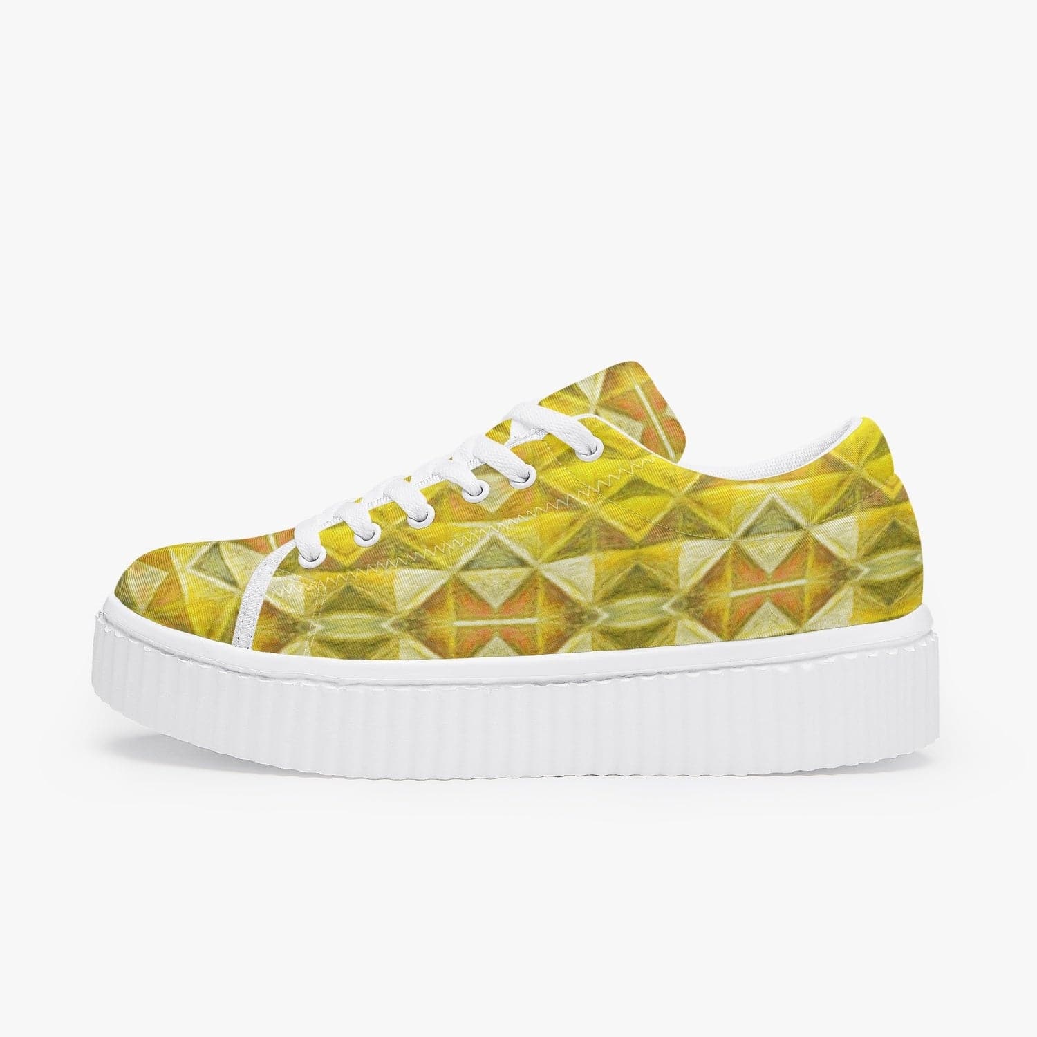 Connecting the True Purpose of Being Yellow Beautiful Patterned Women’s Low Top Platform Sneakers,by Sensus Studio Design