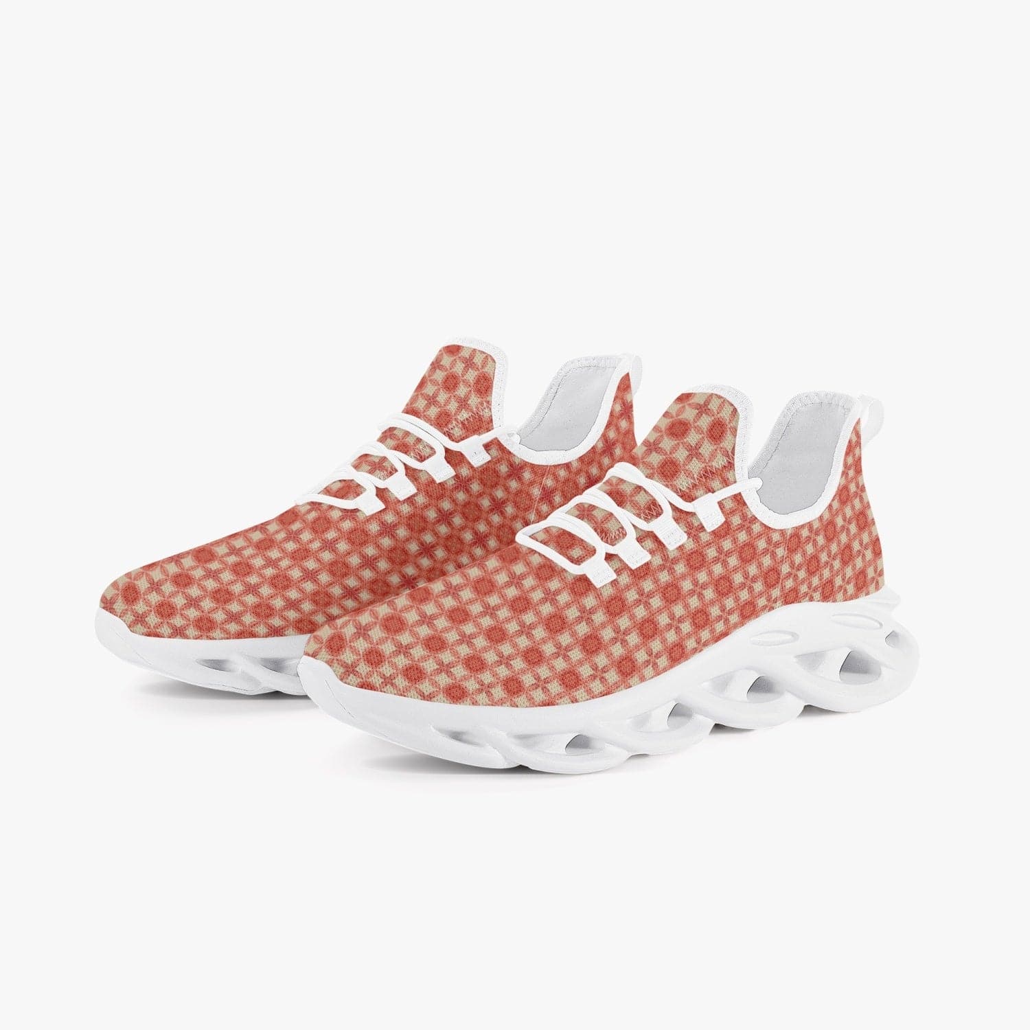Red Buttercup fine Patterned trendy Bounce Mesh Knit Sneakers - White, by Sensus Studio Design