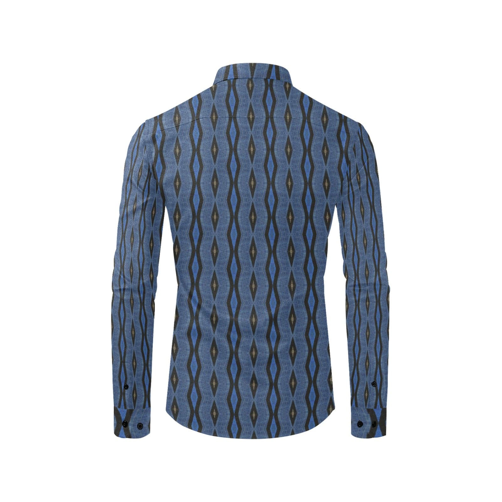 Dark Blue Goshaku Somegorô, Sadamasu Patterned Long Sleeve Shirt for Men