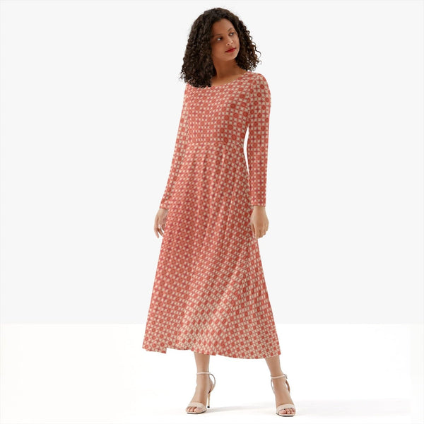 Soft Red Buttercup,  Women's Long-Sleeve Trendy  One-piece Dress, by Sensus Studio Design