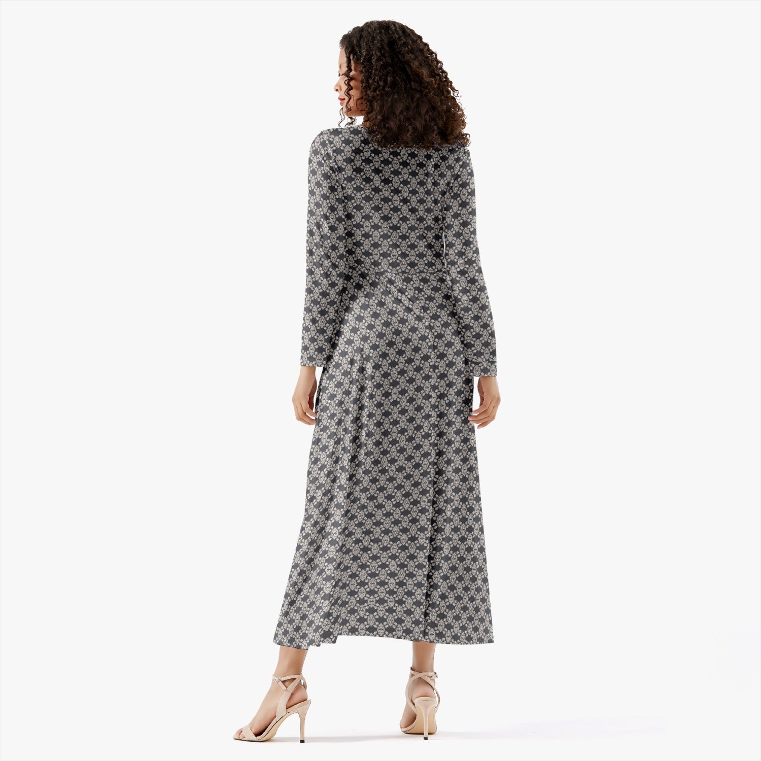White on Black stylisch autumn 2022 Women's Long-Sleeve One-piece Dress, by Sensus Studio Design