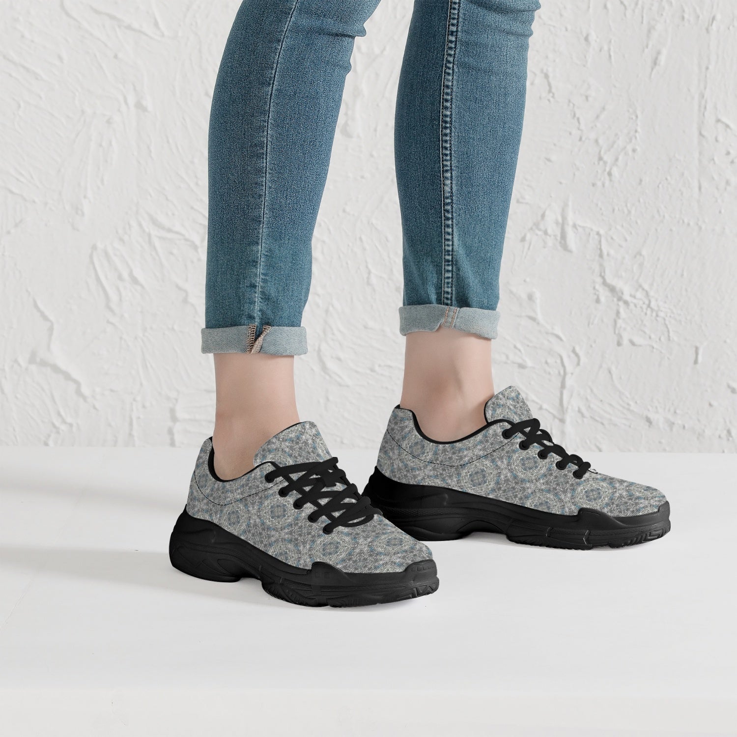 Snow Cristals, Geomatric patterned Trendy Chunky Sneakers - White/Black, by Sensus Studio Design