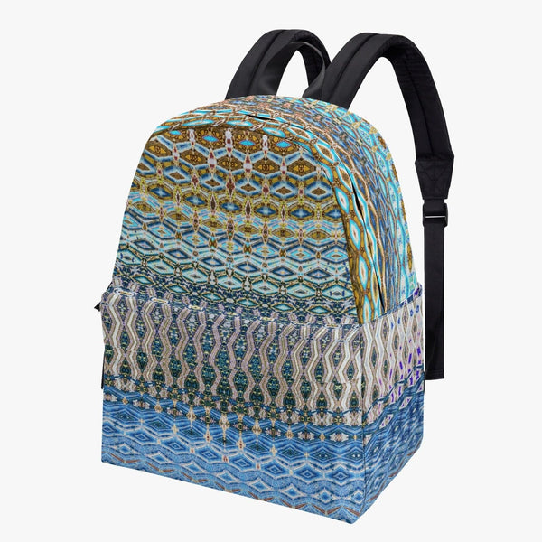 Multi colored blue  green and mauve pattern Trendy  Canvas Backpack, by Sensus Studio Design