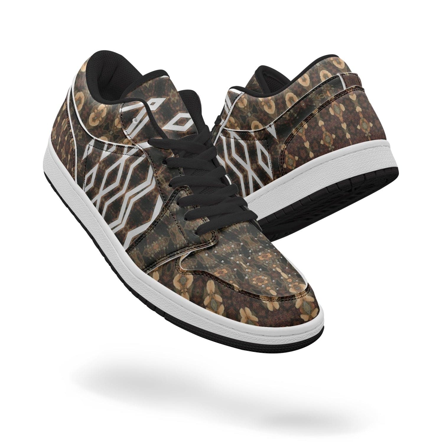The Art of Walking, Trendy Brown patterned  Low-Top AJ1 Leather Sneakers, by Sensus Studio Design