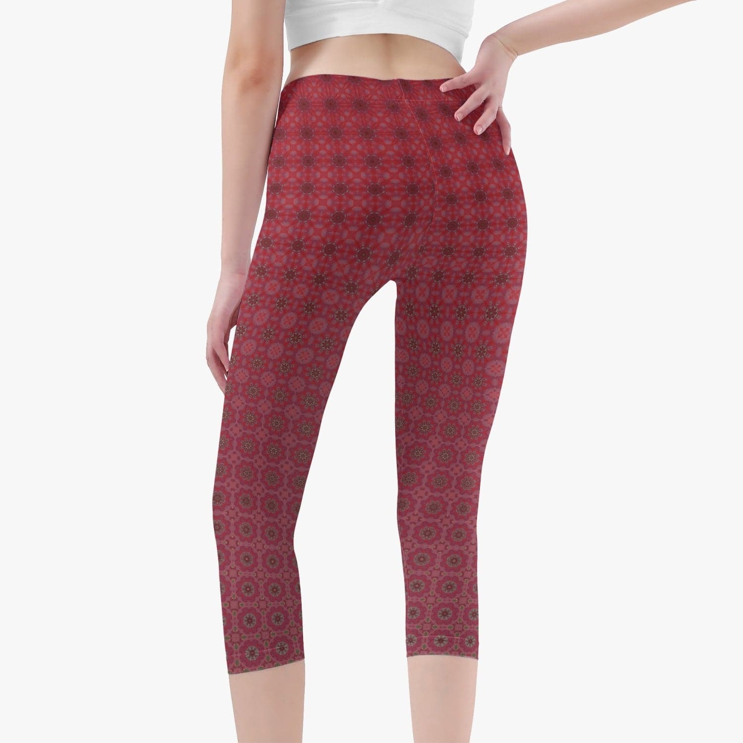 Perfect Contour Red Wine rosy patterned skinny Fit 3/4 Short Yoga, Running Pants/ Leggings, by Sensus Studio Design