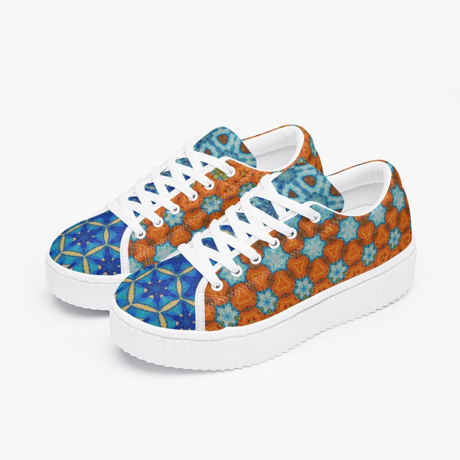 Orange and Blue Joy! Spring 2022 Trendy Women’s Low Top Platform Sneakers, by Sensus Studio Design