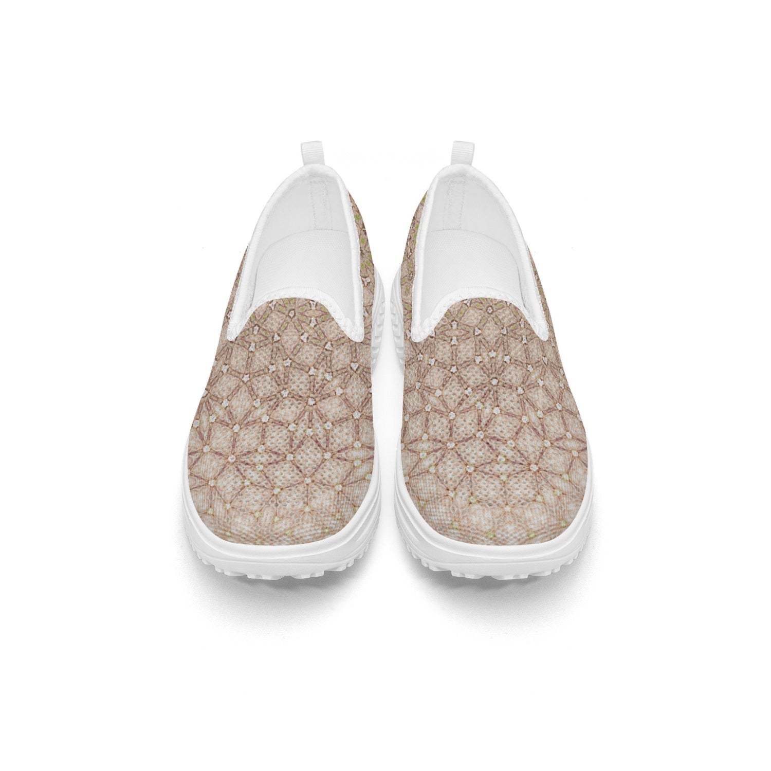 Delicate Pale Pink & Beige Rosy patterned Women's Slip-On Mesh Rocking Shoes, by Sensus Studio Design