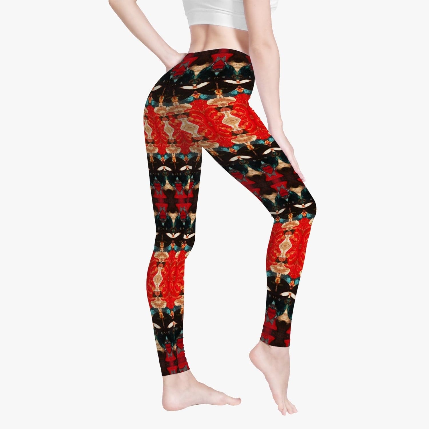 Red Orange and Black Hymalaian Patterned Yoga Pants for Women