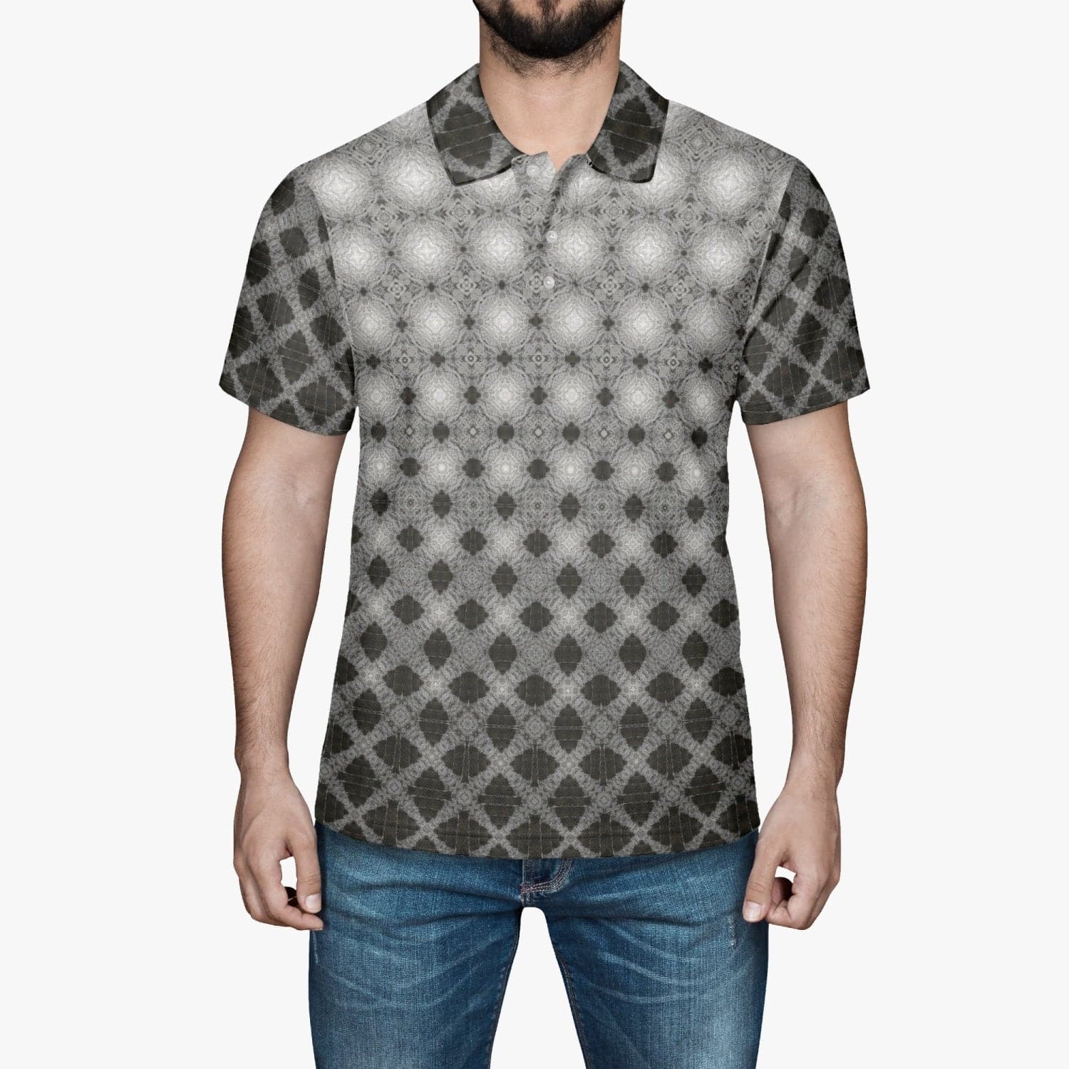 Moon and black night pattern  Handmade  Men Polo Shirt for men, by Sensus Studio Design