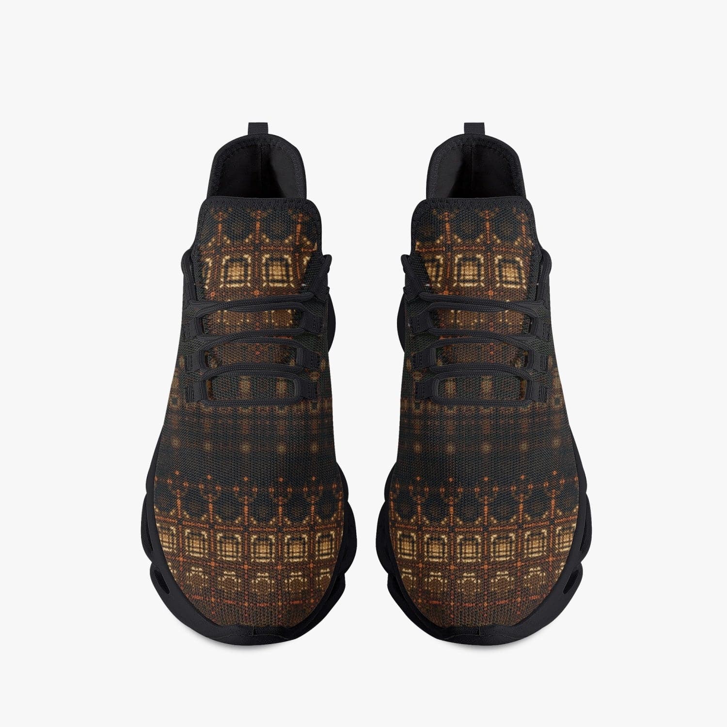 Dark brown red and orange pattern Exclusive 2022 Bounce Mesh Knit Sneakers - Black, by Sensus Studio Design