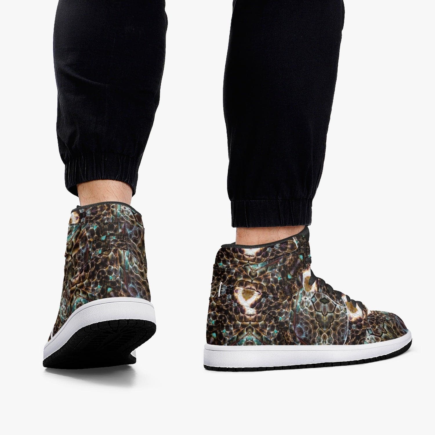 Rattle Snake Kaleidoscope  New Black High-Top Leather Sneakers for Men, by Sensus Studio Design