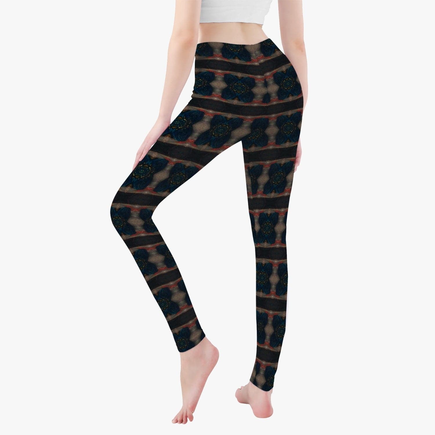 Building the Pillars Black with Subtle Red and Gold Patterned. Yoga Pants/Leggings for Women, by Sensus Studio Design