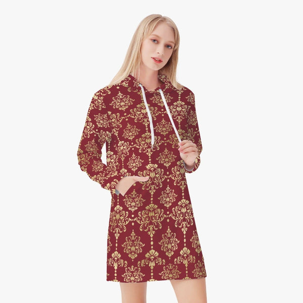 Red and gold Women's designed  Hoodie Dress, by Sensus Studio Design