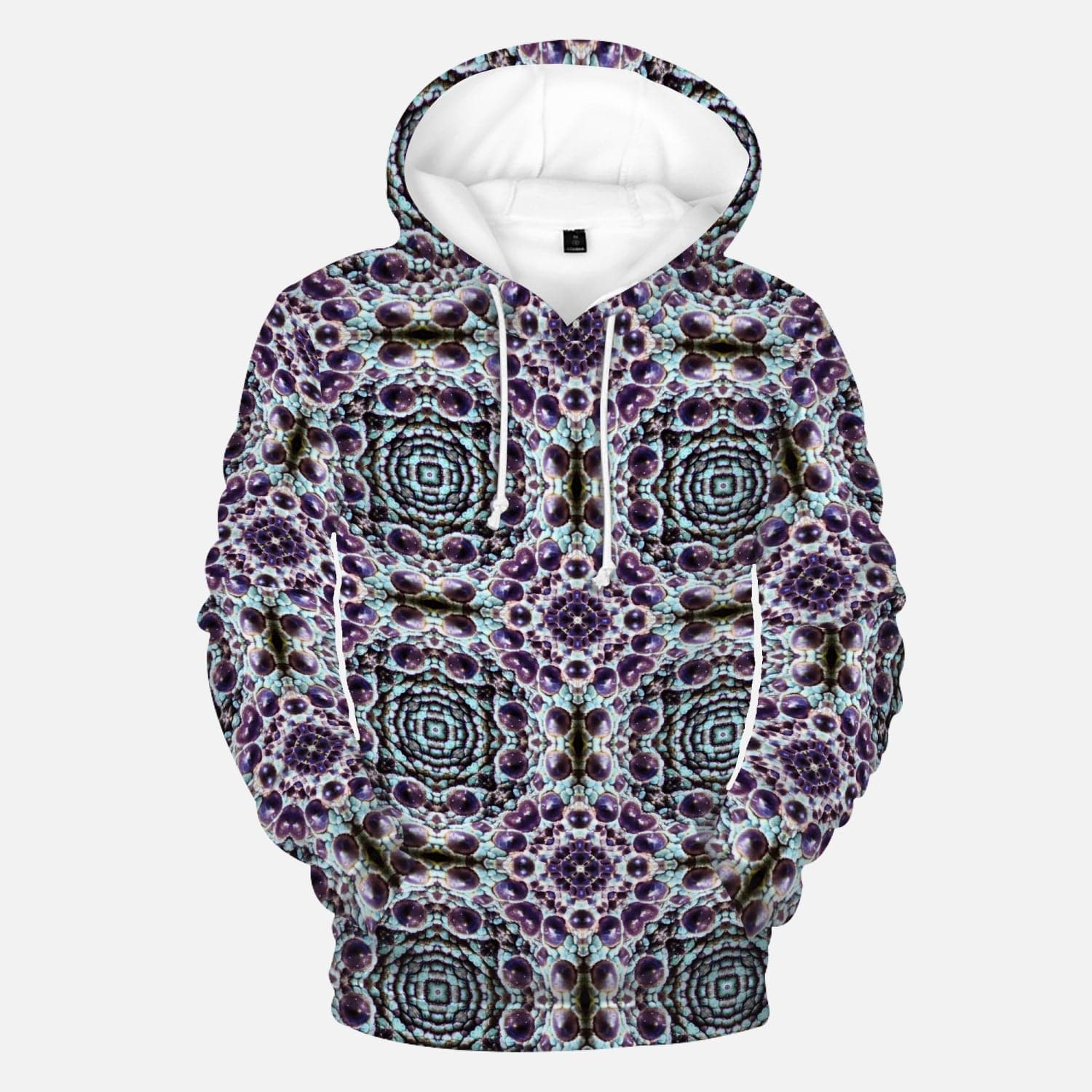 White purple and blue Iguanan Lizard pattern,  Round Collar Hoodie, by Sensus Studio Design