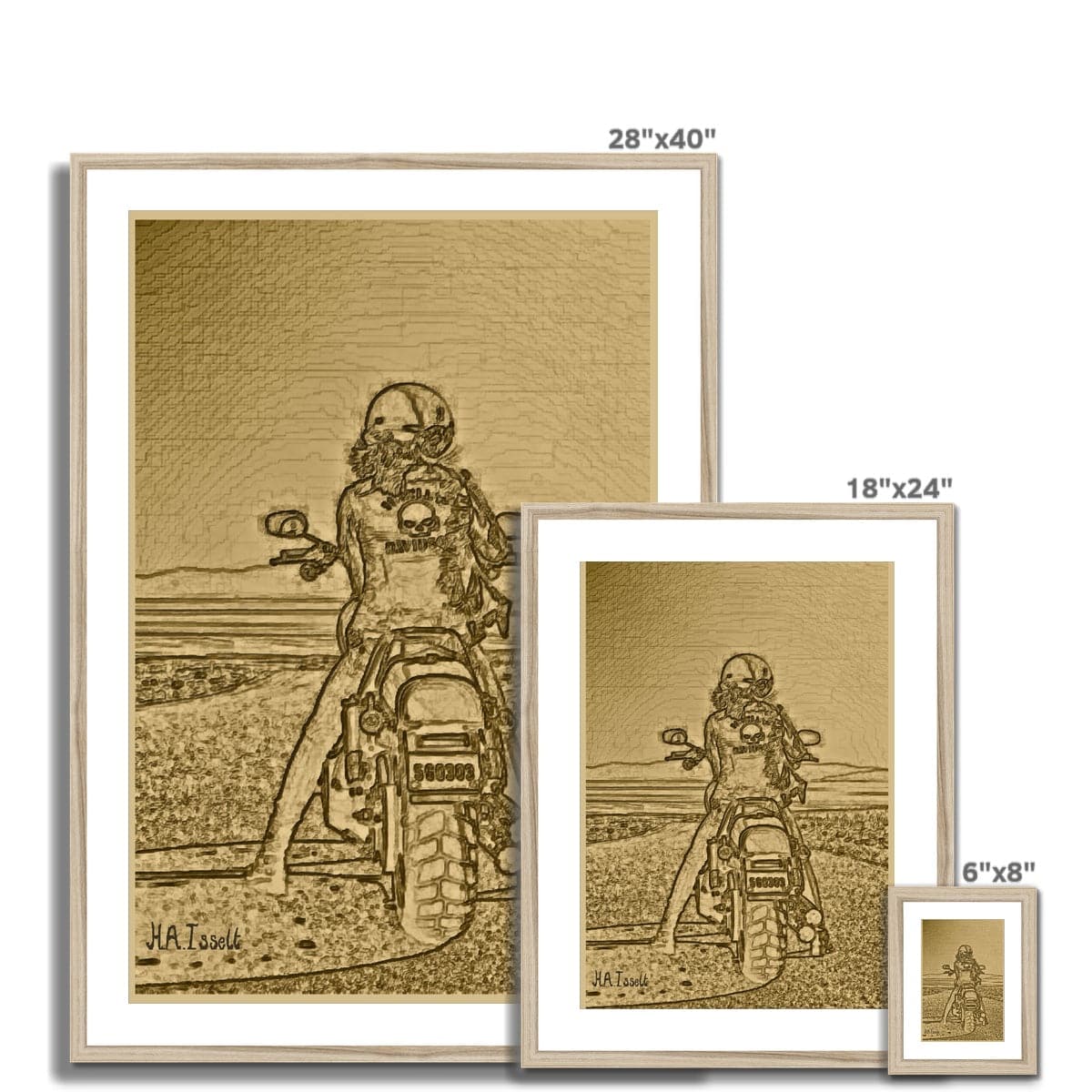 Biker Woman Gold Framed & Mounted Print