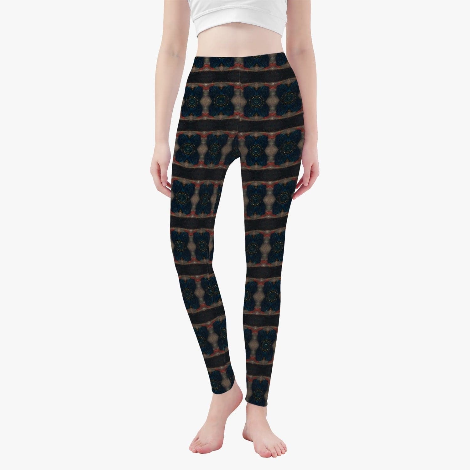 Building the Pillars Black with Subtle Red and Gold Patterned. Yoga Pants/Leggings for Women, by Sensus Studio Design