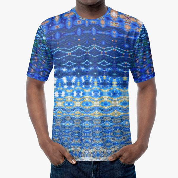 Blue and Purple Patterned. Handmade T-shirt for Men