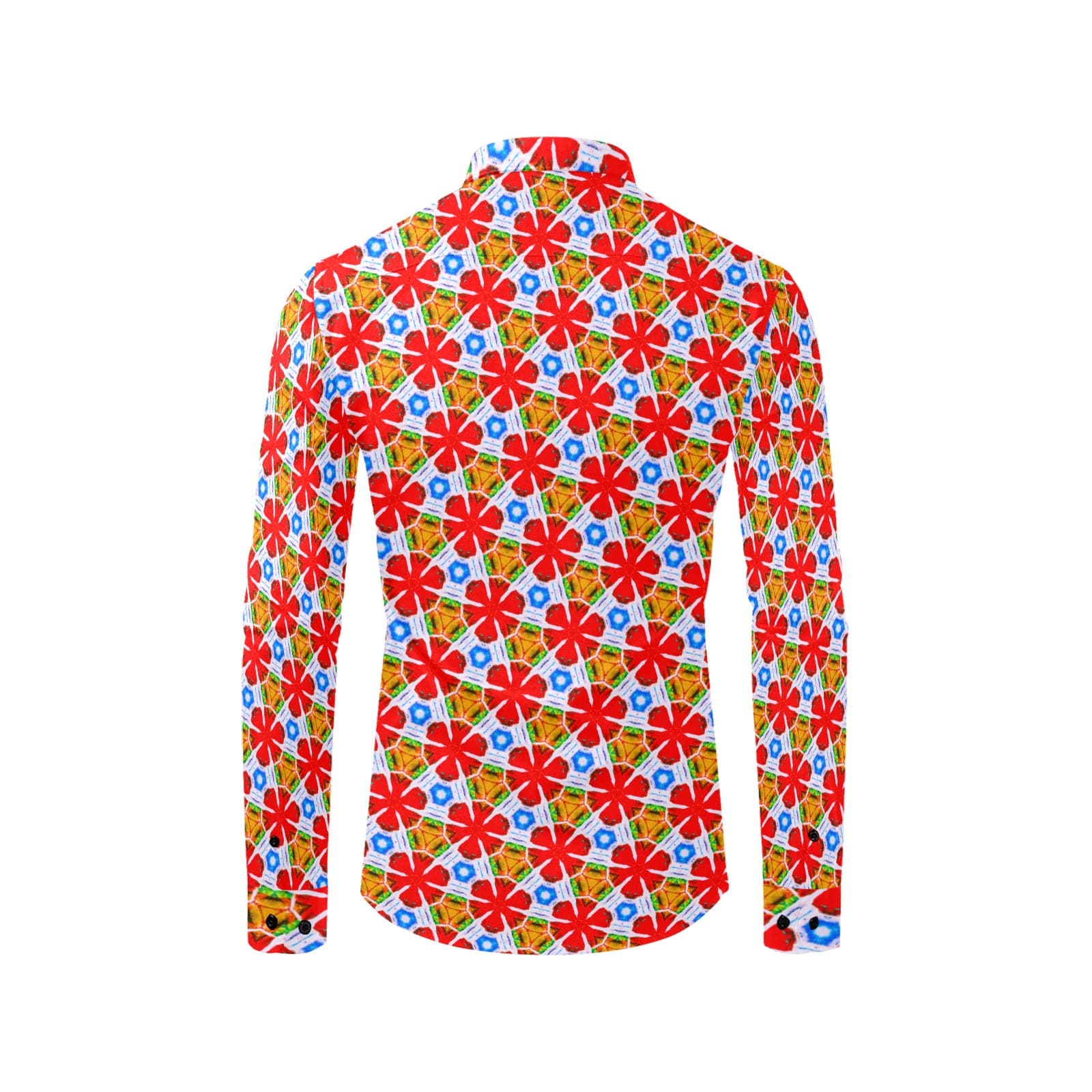 Colorful Red Orange and Blue Mix Patterned Sensus Studio Designed Men's Long Sleeve Shirt