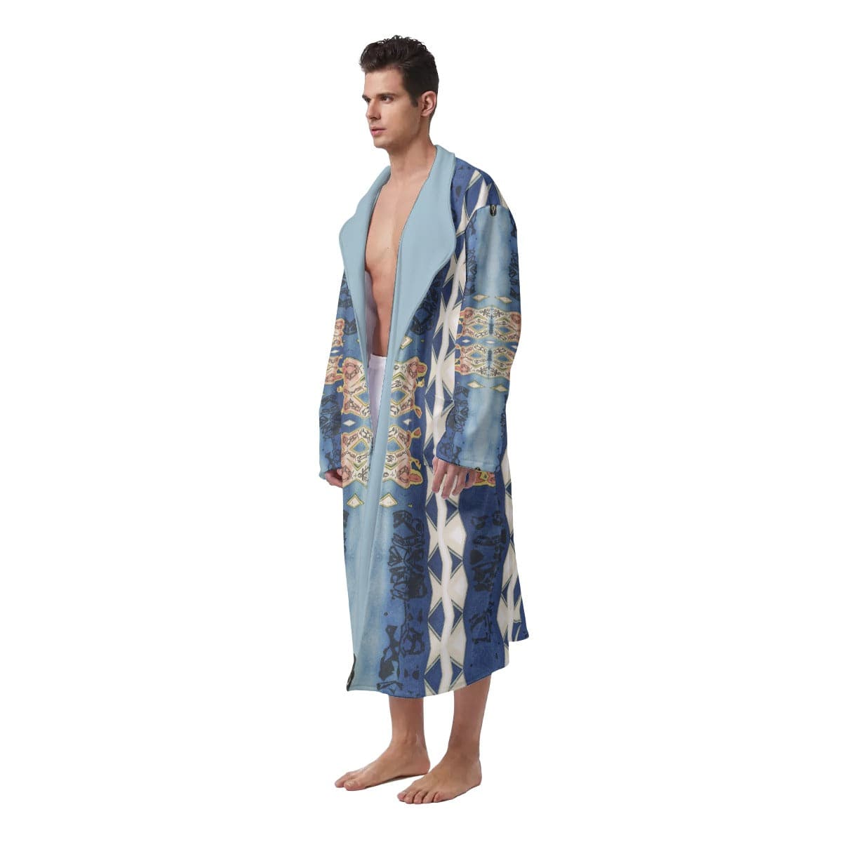 Sensus Studio Design Blue and White Fantasy Patterned Men's Heavy Fleece ( Bath) Robe