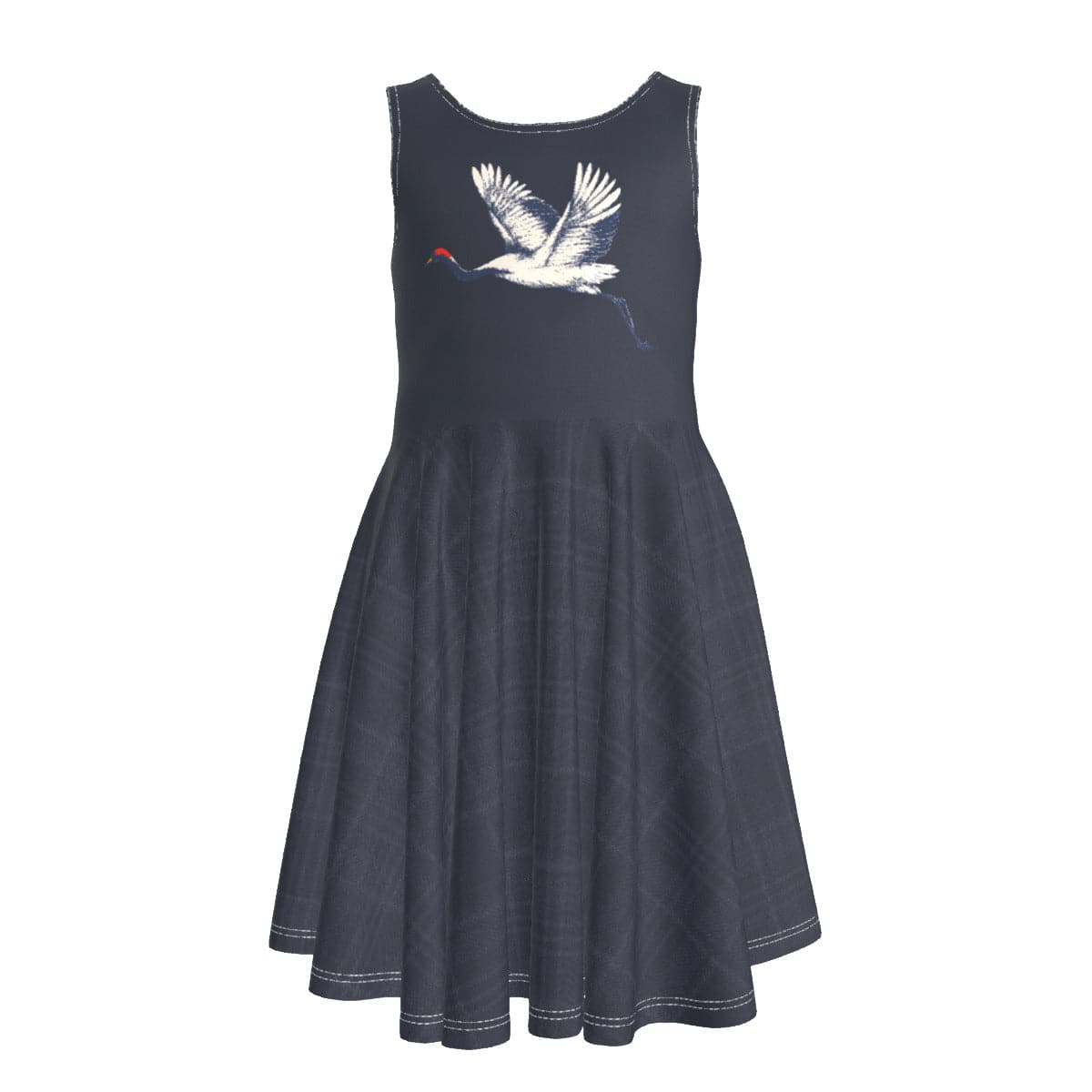 Dark blue with Crane,  Kid's Sleeveless  Princess Dress, by Sensus Studio Design