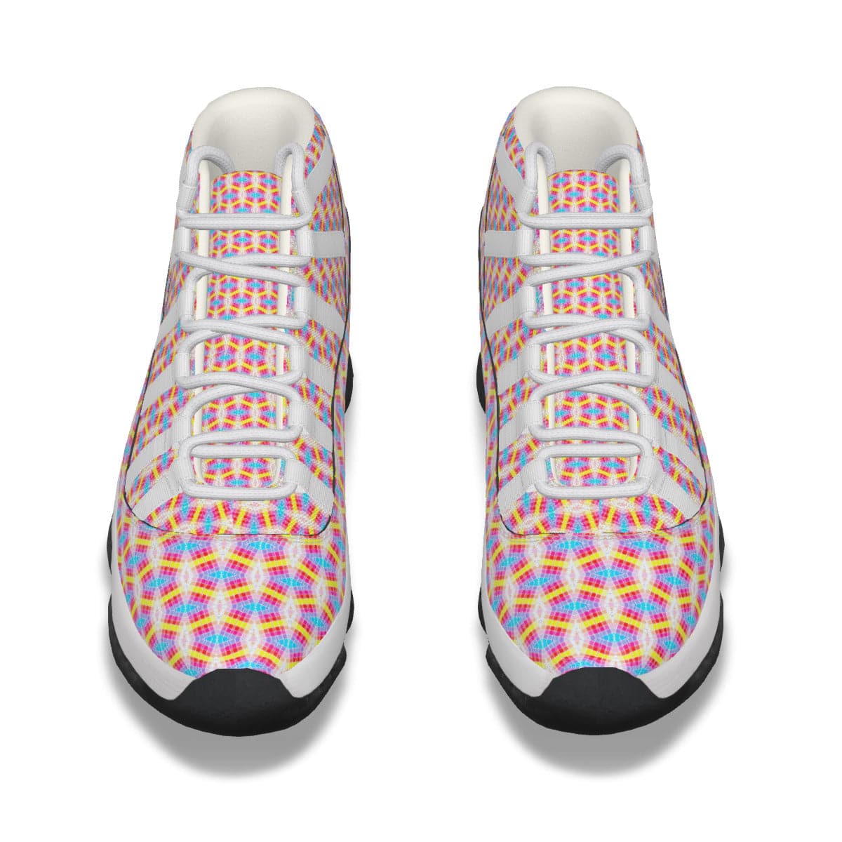 High Top Basketball Shoes with Orange Yellow and Blue Pattern for Men by Sensus Studio Design