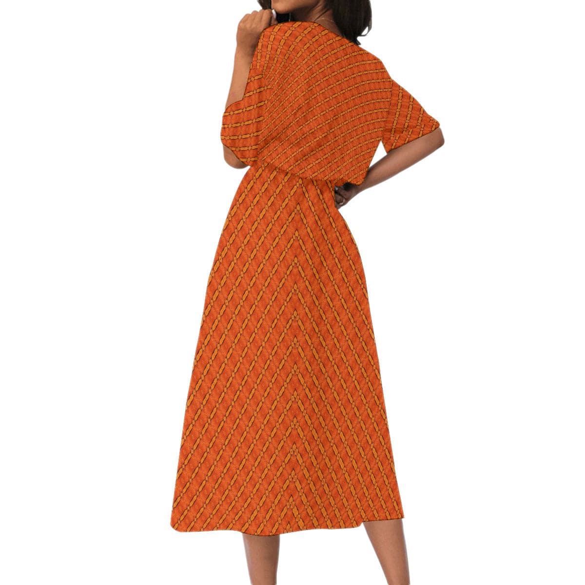 Orange Snake trendy Spring design 2022  Women's Elastic Waist Dress, by Sensus Studio Design